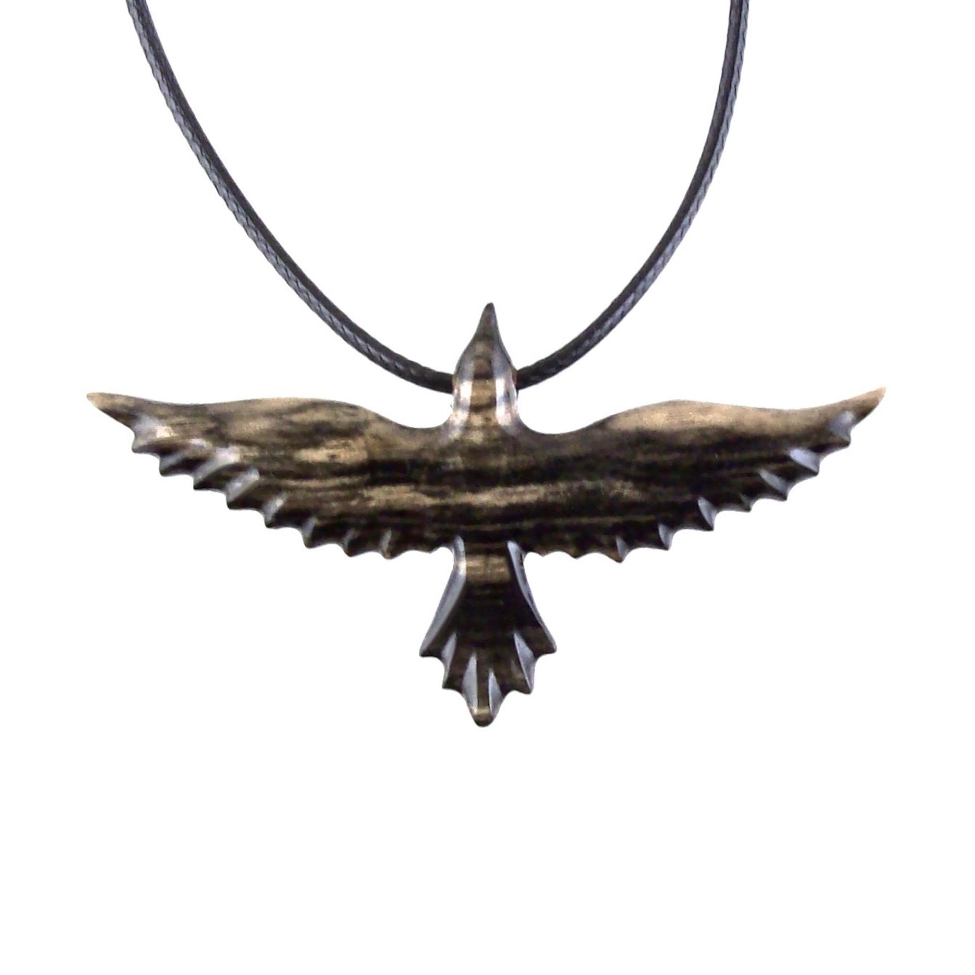 Flying Raven Necklace, Hand Carved Wooden Crow Pendant for Men Women, Wood Bird Jewelry