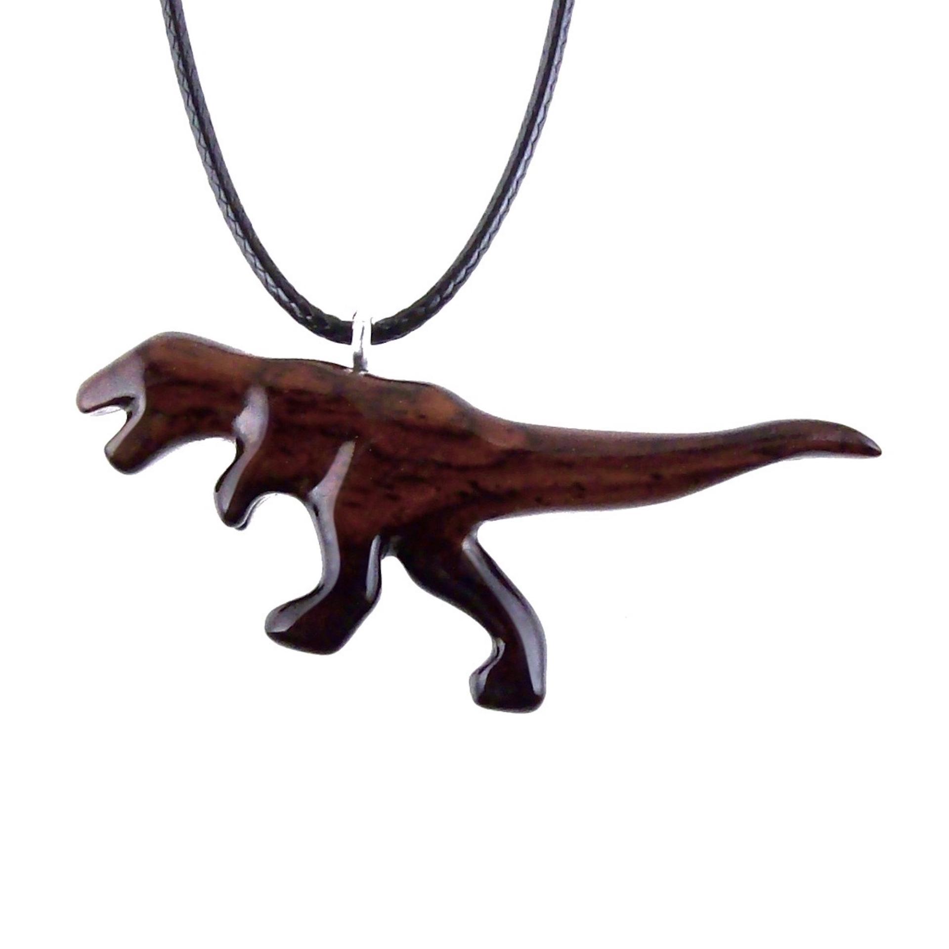 Hand Carved Wood Dinosaur Pendant, T-Rex Jurassic Necklace