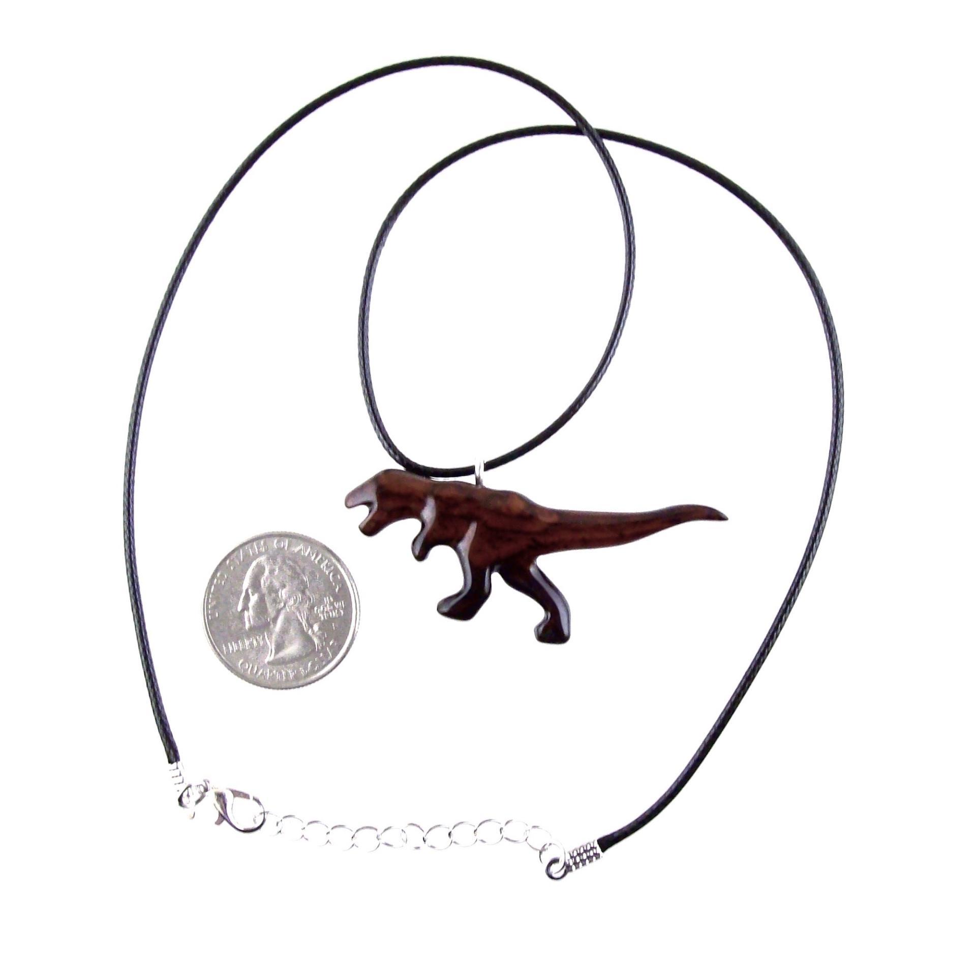 Hand Carved Wood Dinosaur Pendant, T-Rex Jurassic Necklace
