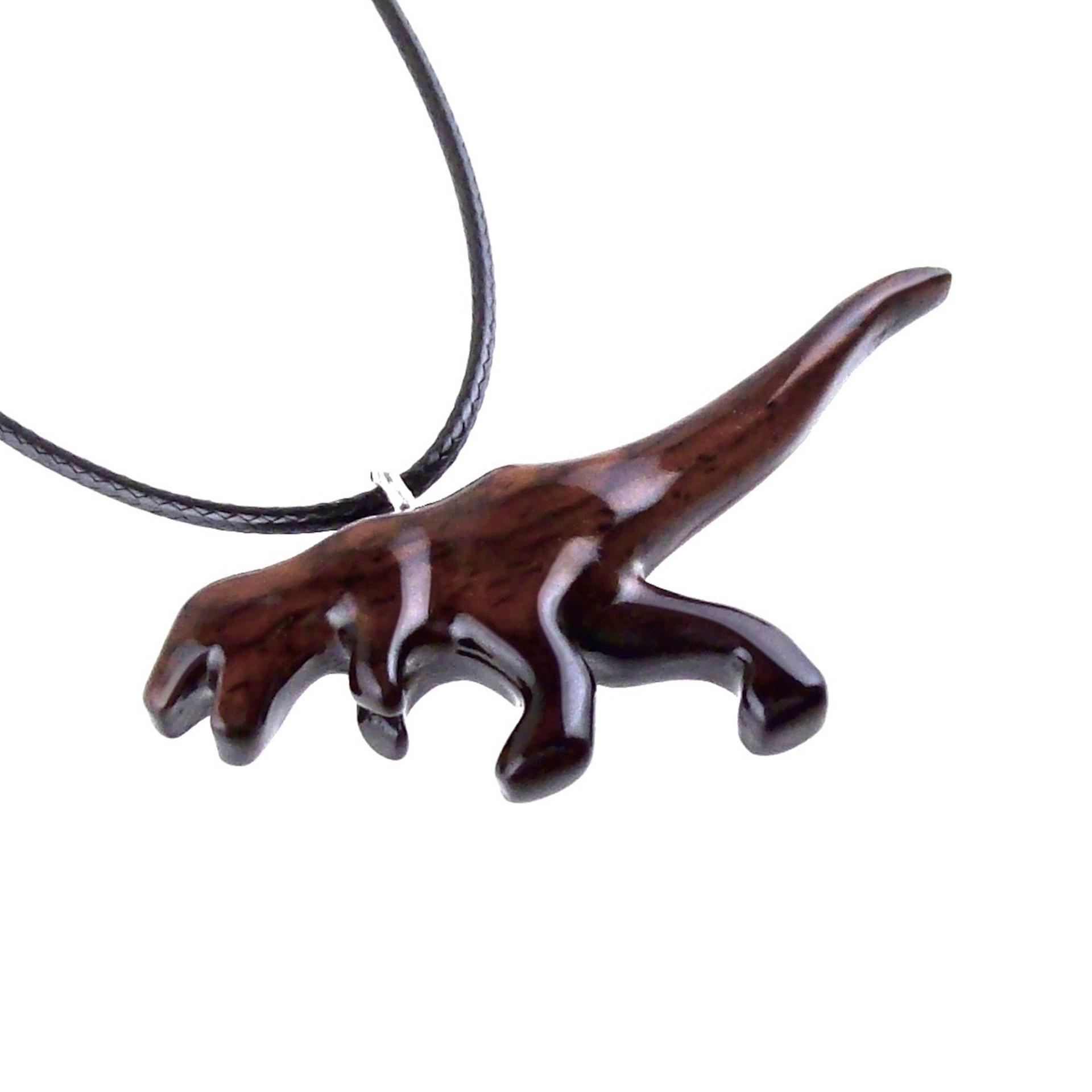 Hand Carved Wood Dinosaur Pendant, T-Rex Jurassic Necklace