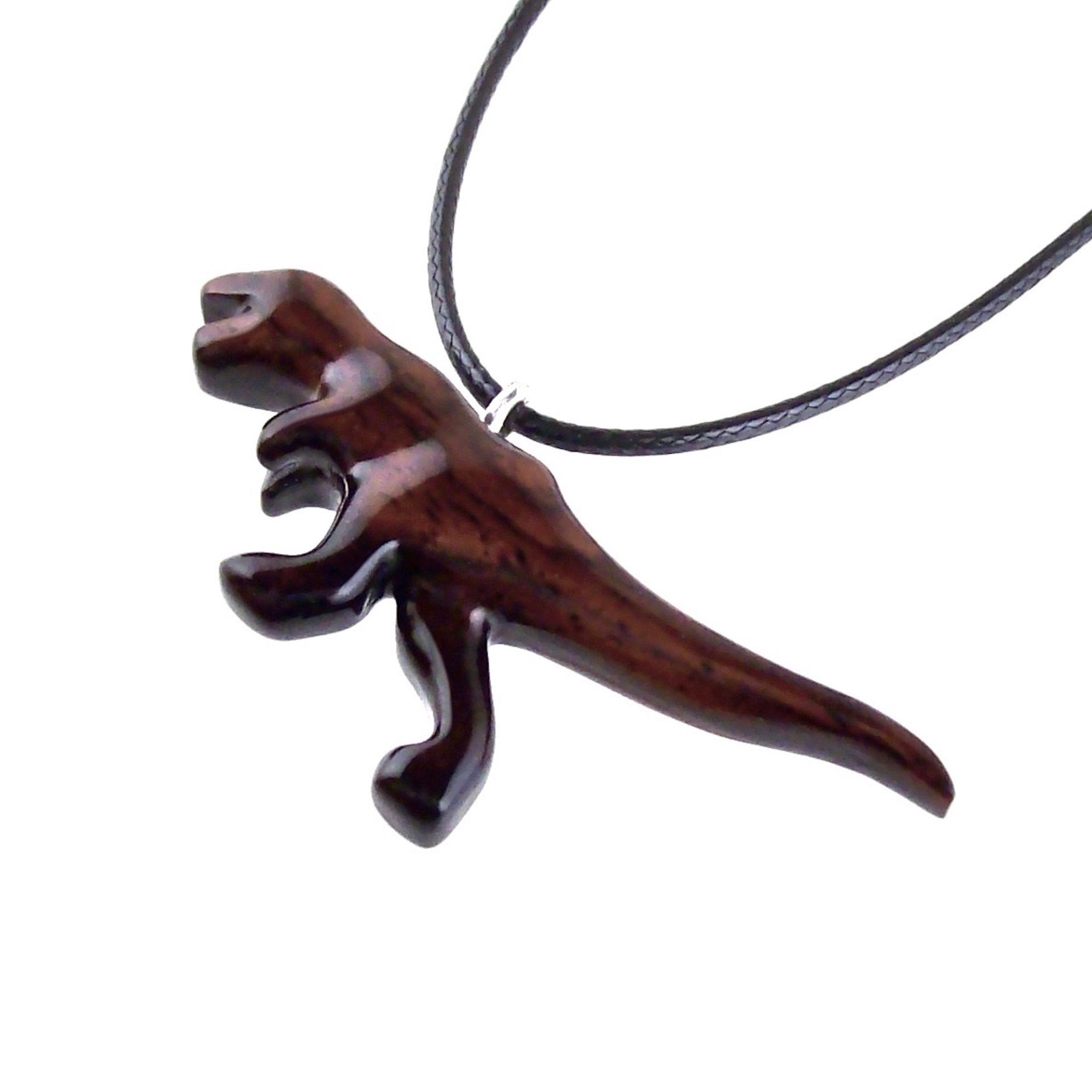 Hand Carved Wood Dinosaur Pendant, T-Rex Jurassic Necklace