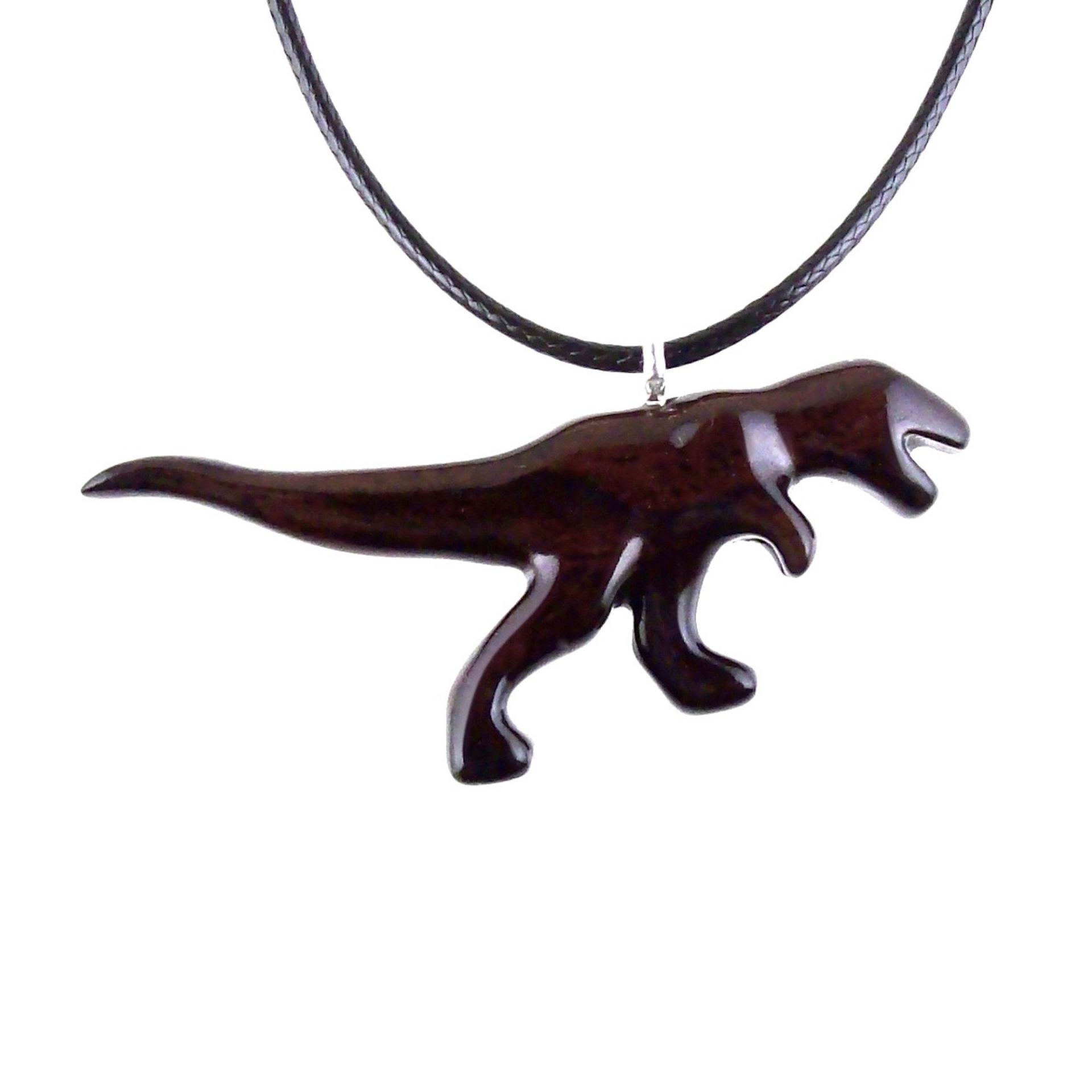 Hand Carved Wood Dinosaur Pendant, T-Rex Jurassic Necklace