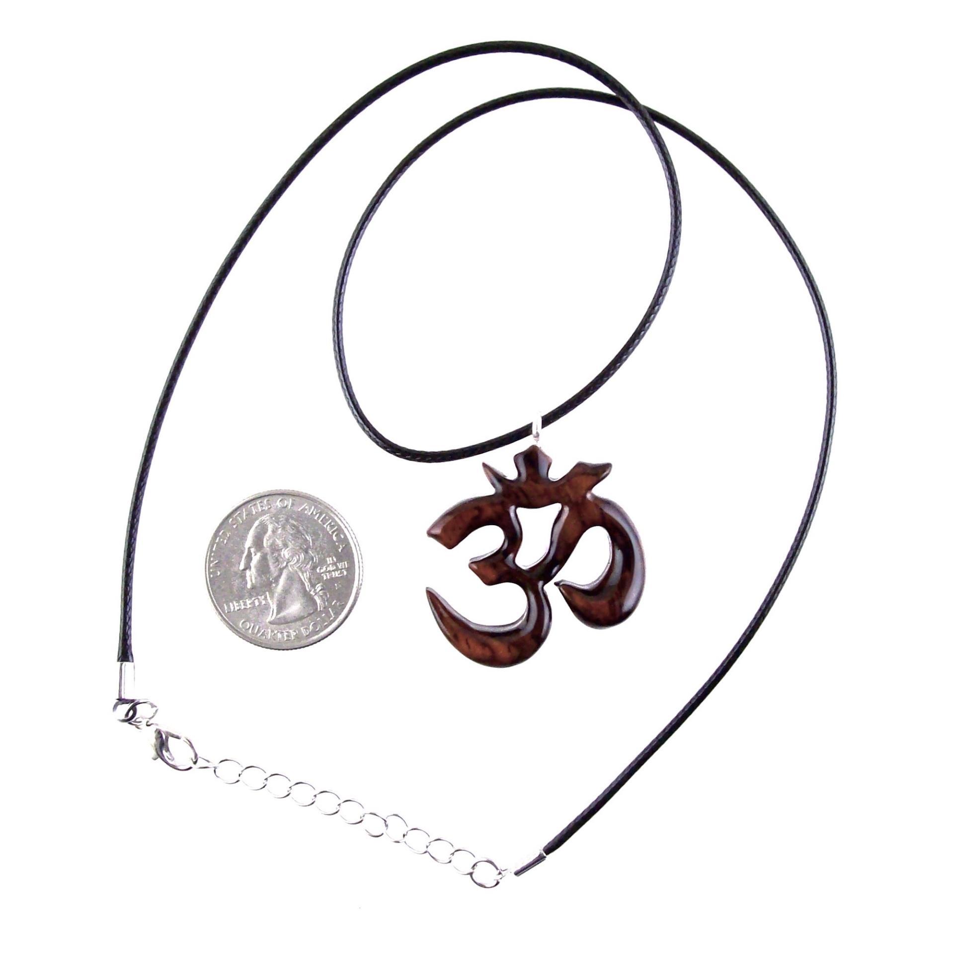 Hand Carved Ohm Necklace, Wooden Om Pendant, Namaste Yoga Wood Jewelry Gift