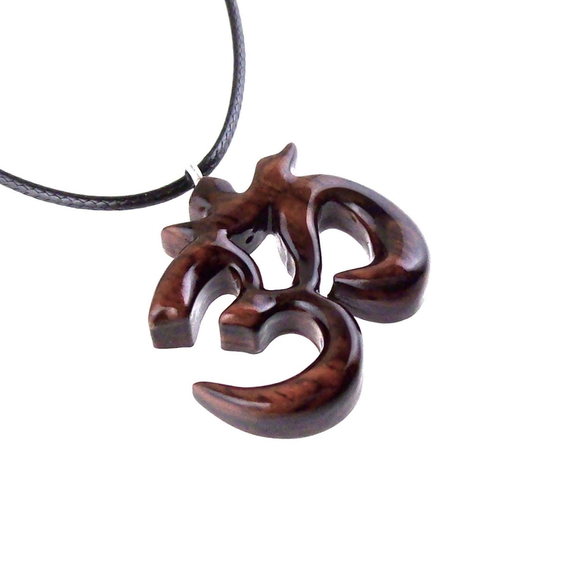 Hand Carved Ohm Necklace, Wooden Om Pendant, Namaste Yoga Wood Jewelry Gift