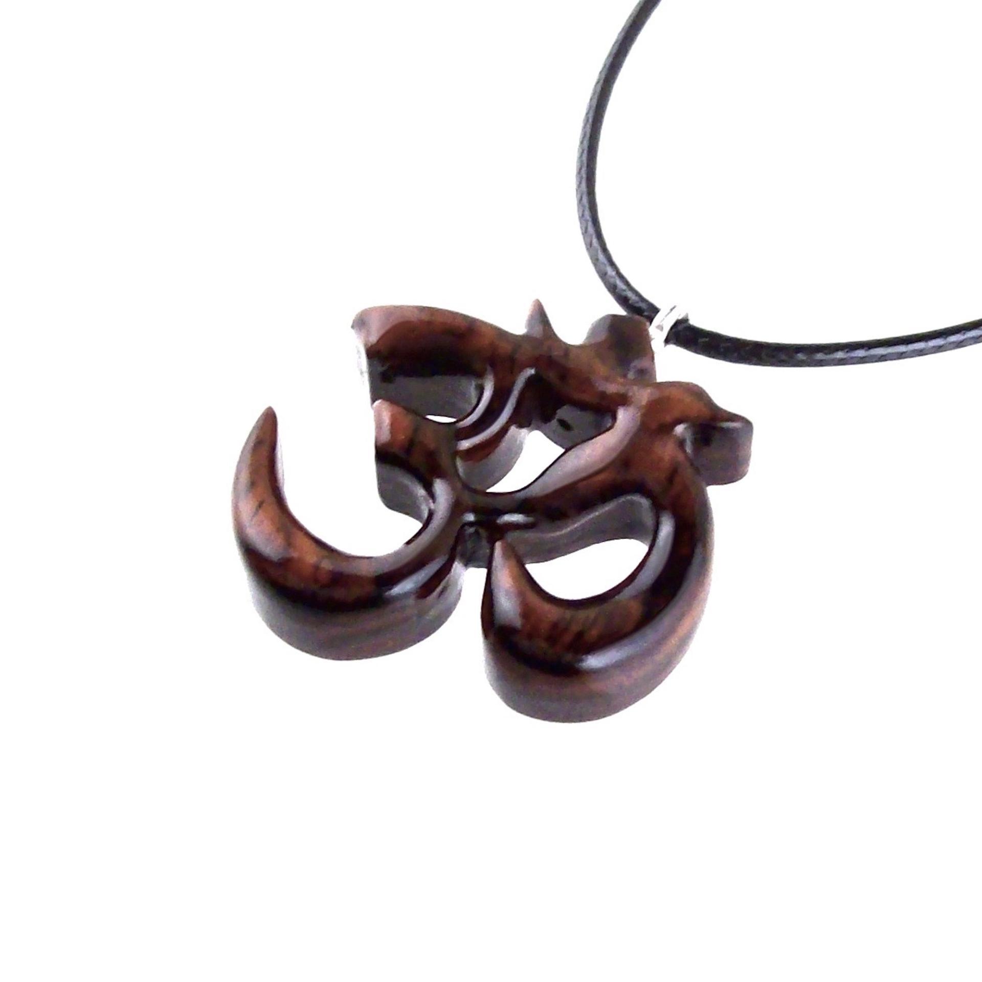 Hand Carved Ohm Necklace, Wooden Om Pendant, Namaste Yoga Wood Jewelry Gift