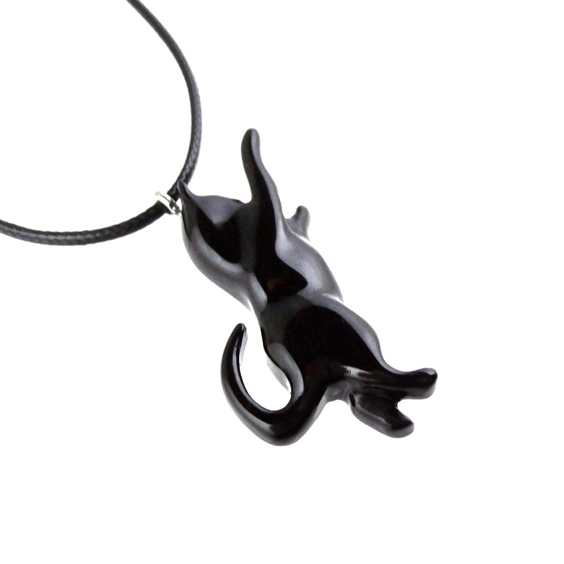 Hand Carved Black Cat Pendant, Wooden Kitten Necklace for Men or Women, Pet Animal Jewelry, Cat Lover Gift for Him Her