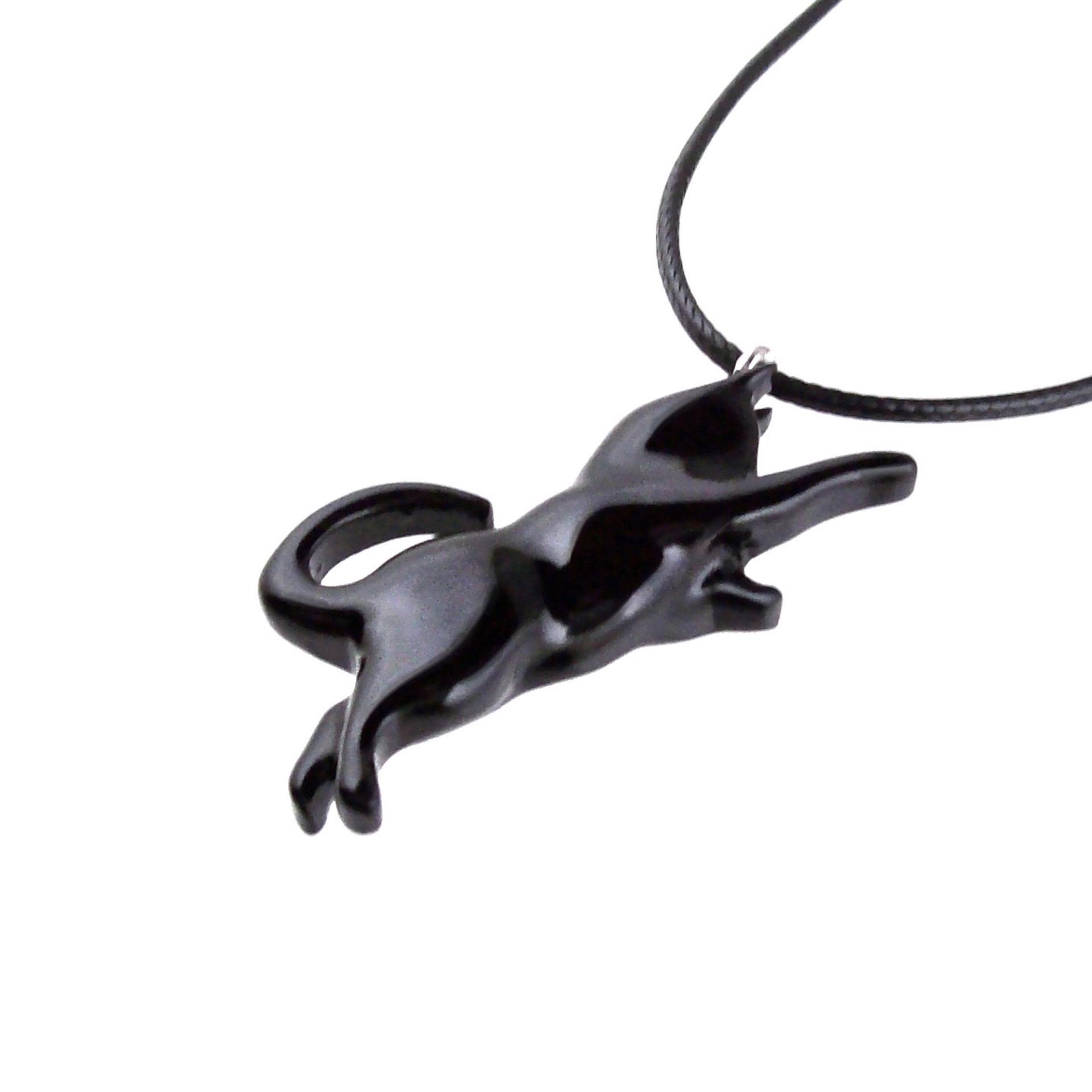 Hand Carved Black Cat Pendant, Wooden Kitten Necklace for Men or Women, Pet Animal Jewelry, Cat Lover Gift for Him Her