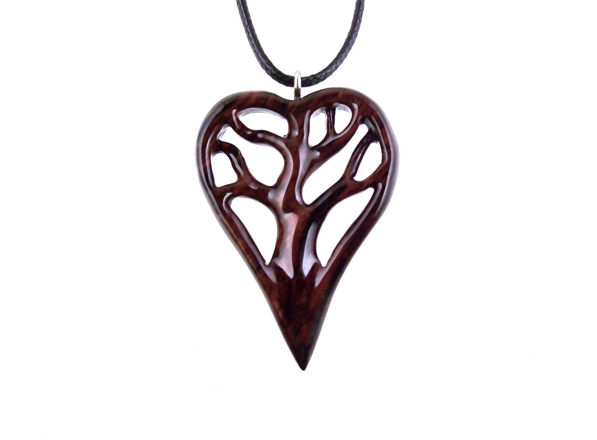 Hand-Carved Wooden Heart Necklace with Tree of Life – Unique and Stylish 5th Anniversary Wood Gift for Wife