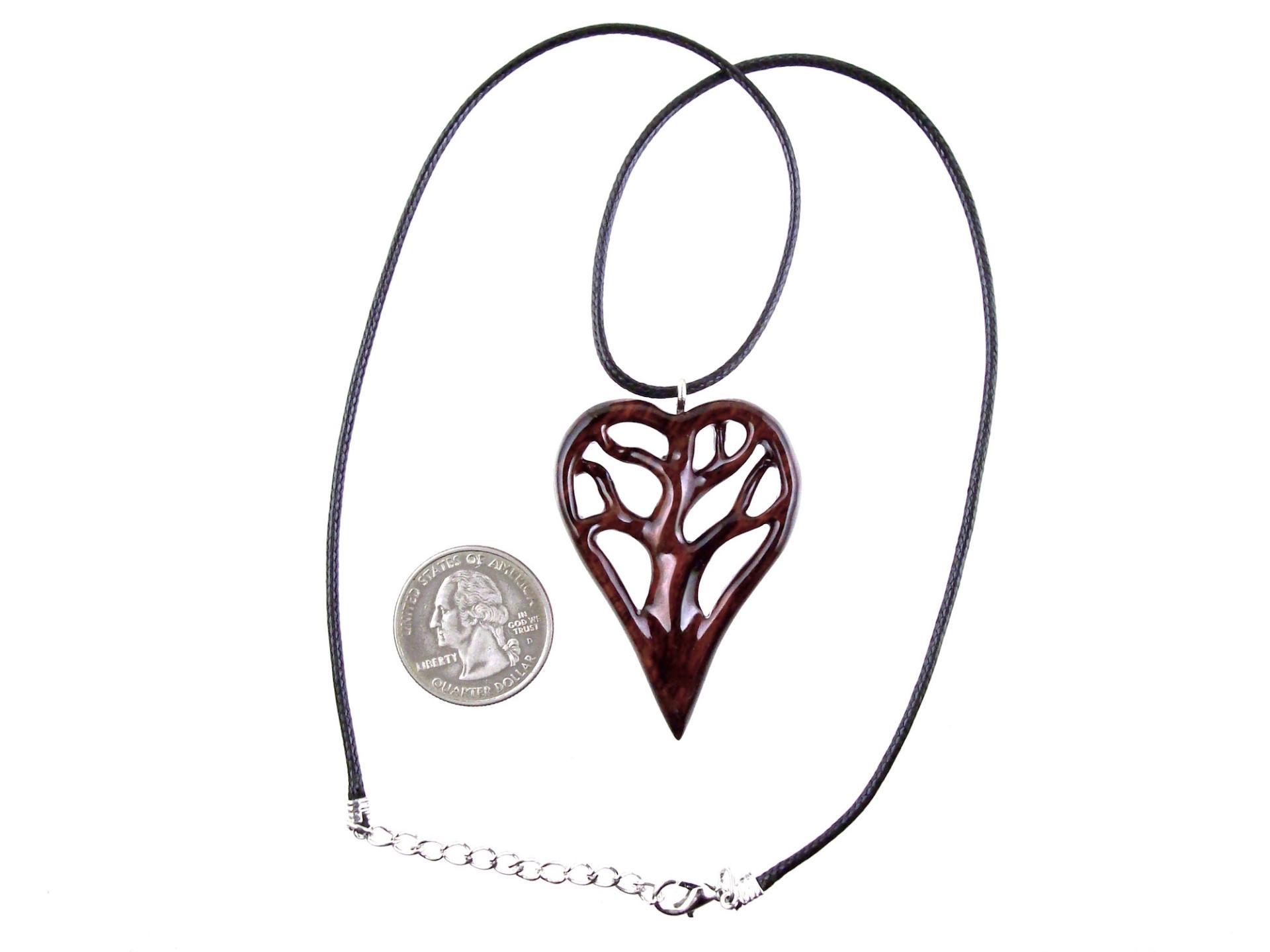 Hand-Carved Wooden Heart Necklace with Tree of Life – Unique and Stylish 5th Anniversary Wood Gift for Wife