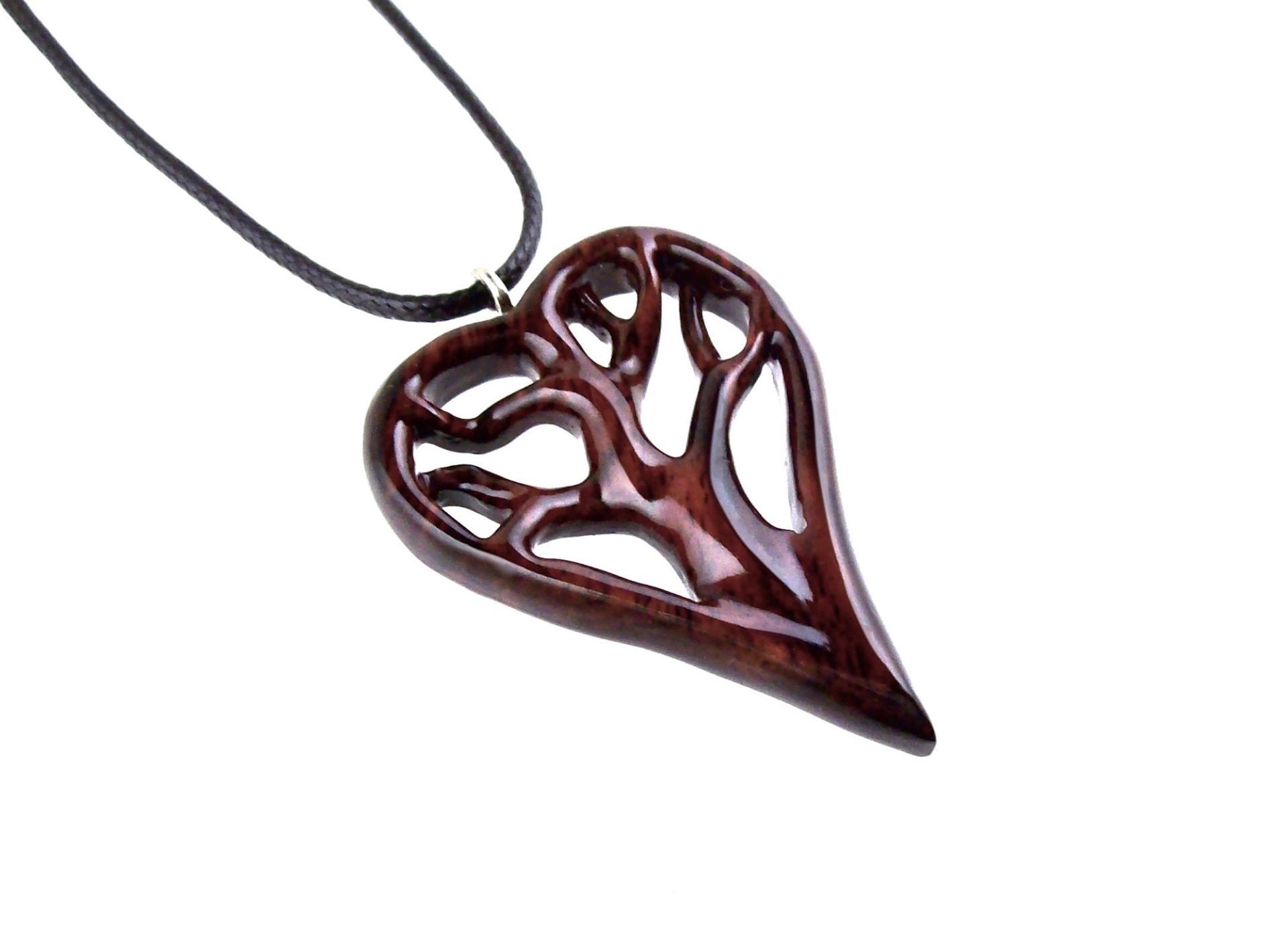 Hand-Carved Wooden Heart Necklace with Tree of Life – Unique and Stylish 5th Anniversary Wood Gift for Wife