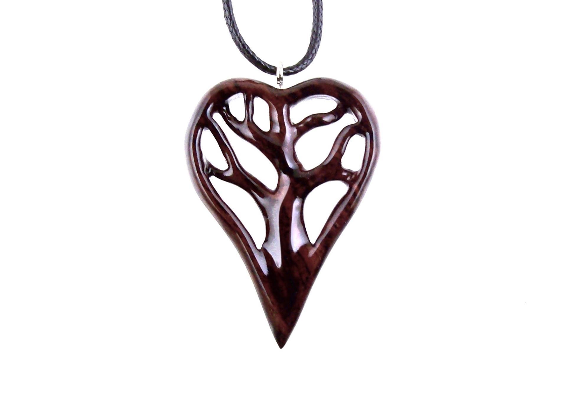 Hand-Carved Wooden Heart Necklace with Tree of Life – Unique and Stylish 5th Anniversary Wood Gift for Wife