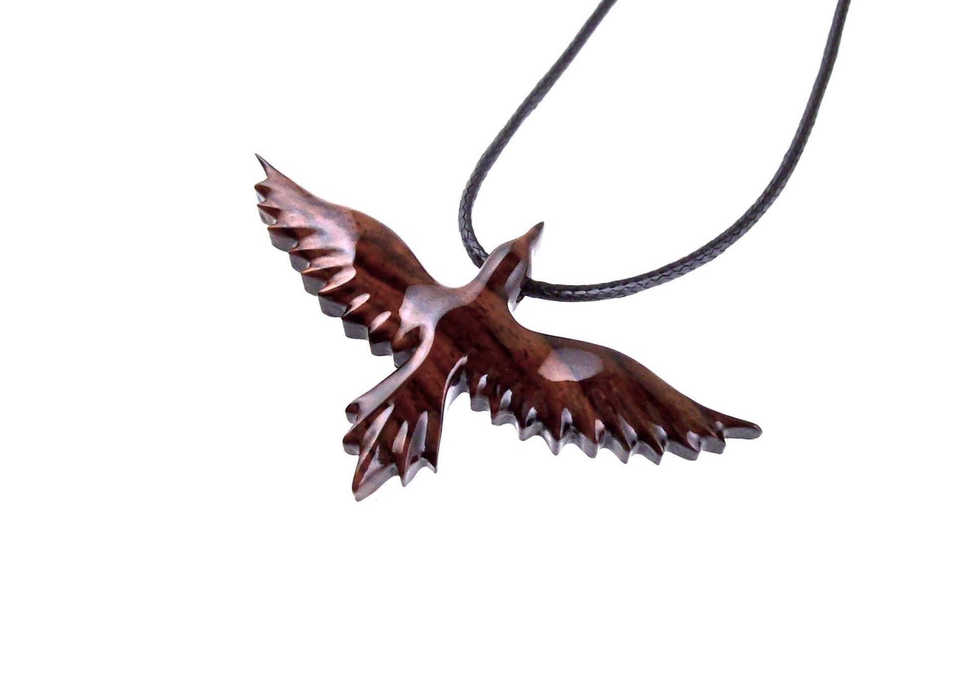 Hand Carved Raven Necklace, Wooden Crow Pendant, Wood Bird Pendant, Raven Totem Jewelry for Men or Women
