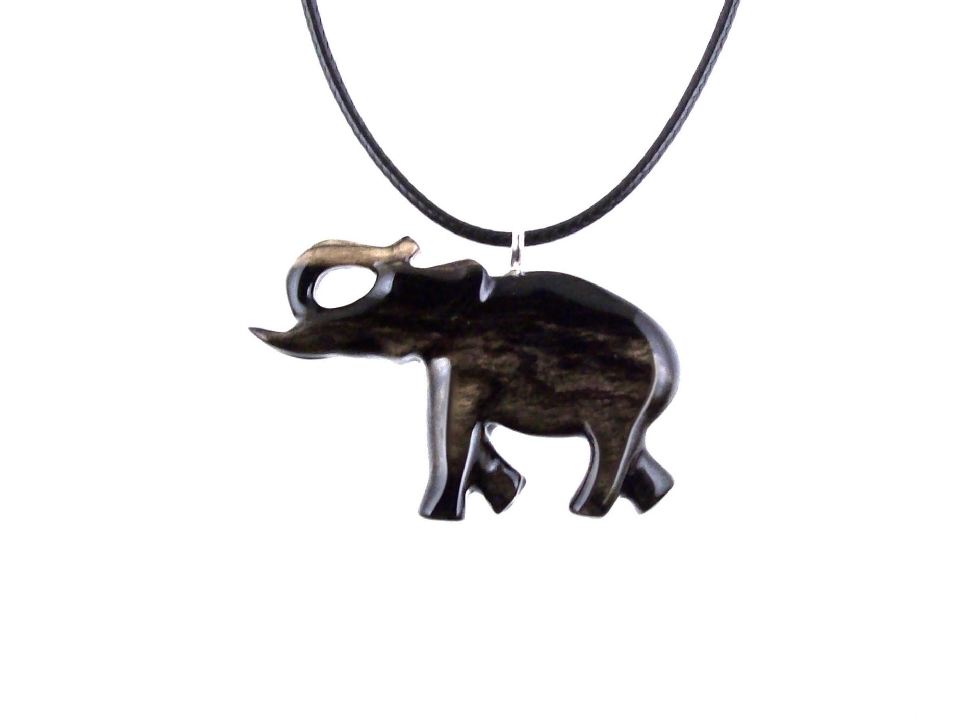 Lucky Elephant Pendant Hand Carved Trunk Up Wooden Elephant Necklace for Men or Women Spiritual Animal Wood Jewelry Gift for Him Her