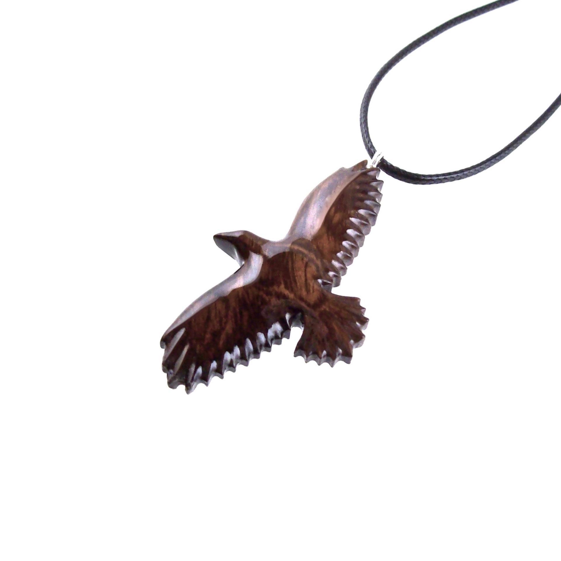 Hand Carved Raven Necklace for Men or Women, Wooden Crow Pendant, Totem Wood Bird Jewelry Gift for Her Him
