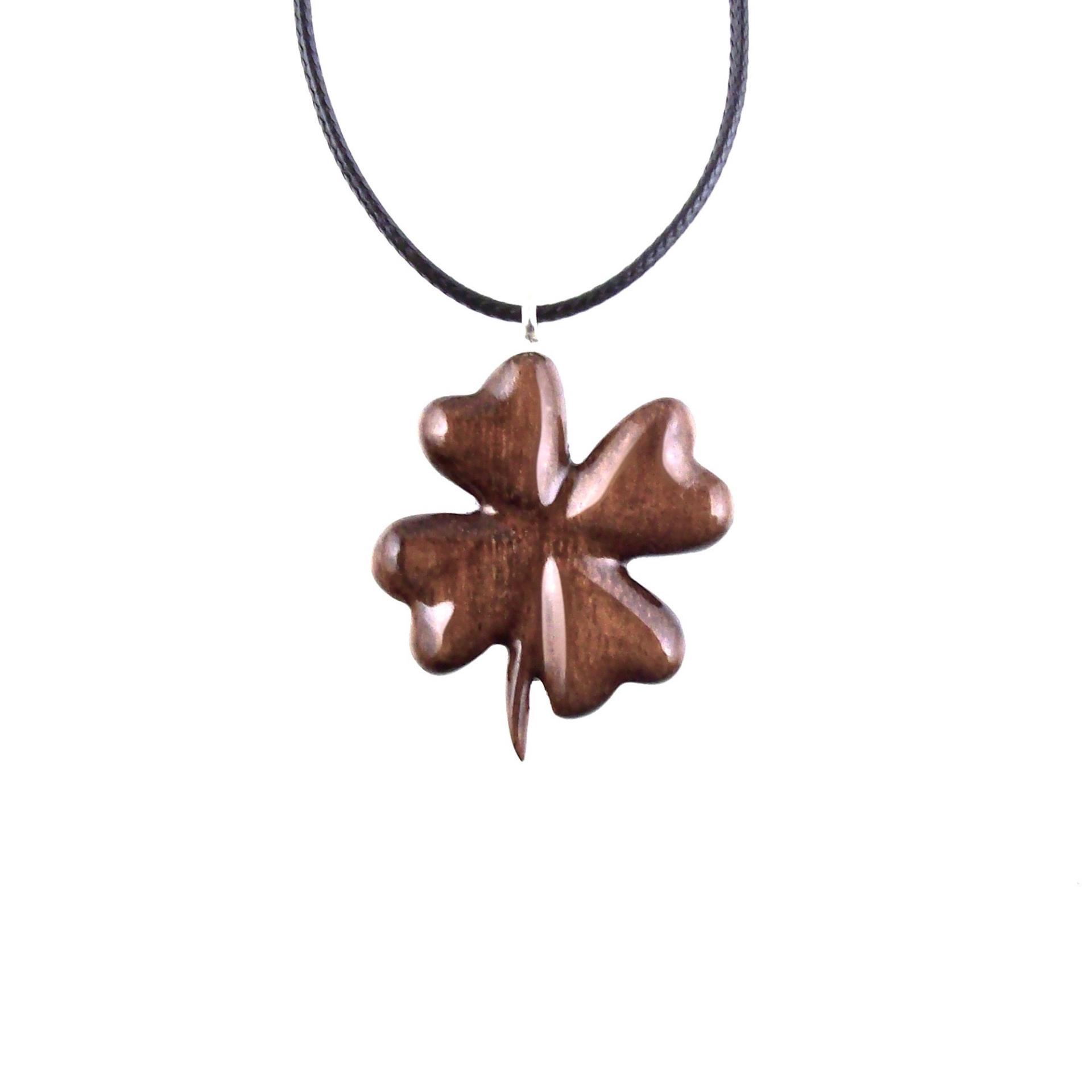 Hand Carved Four Leaf Clover Necklace, Wooden Shamrock Pendant, Lucky Charm Amulet, Good Luck Wood Jewelry Gift for Her
