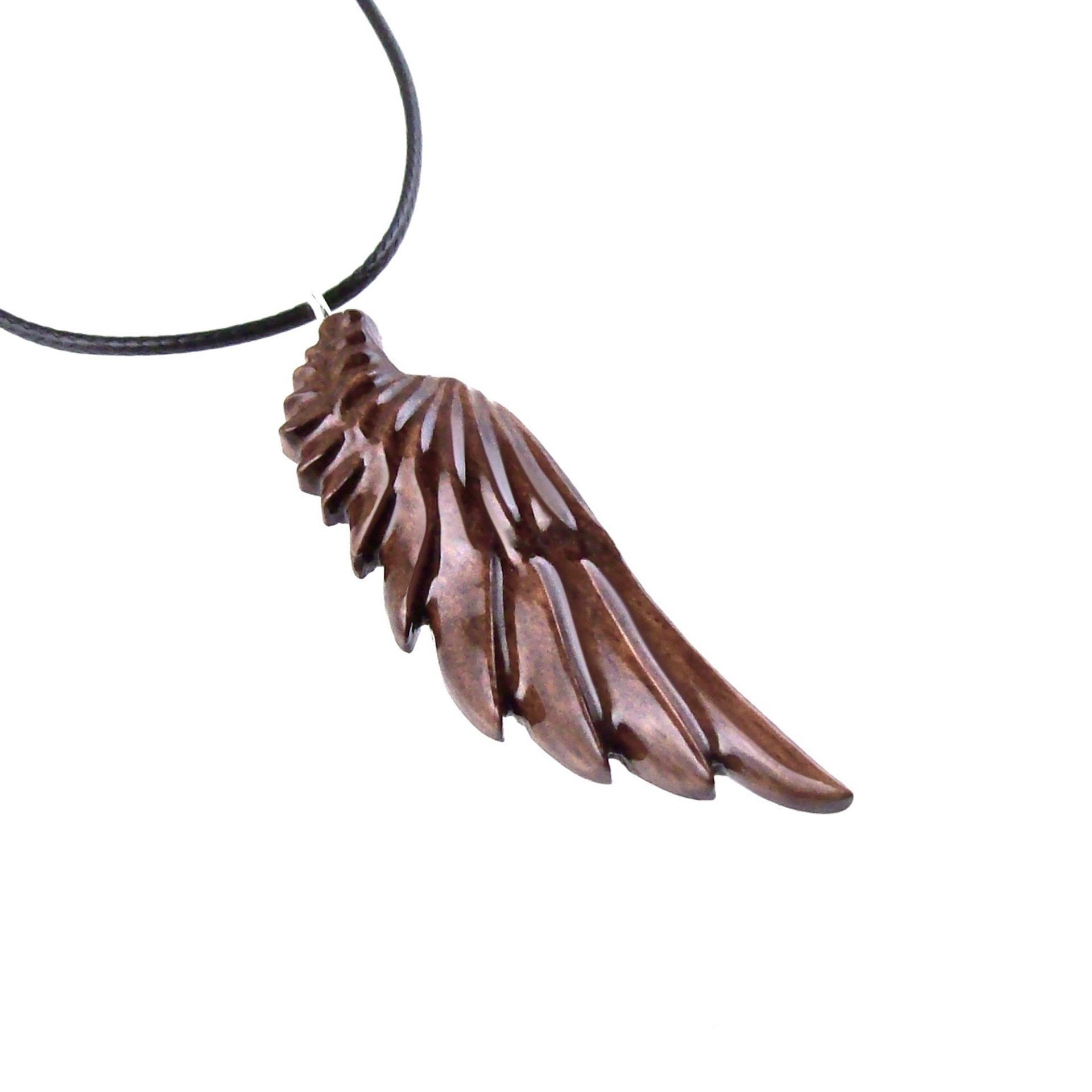 Wooden Angel Wing Pendant Necklace, Hand Carved Protection Amulet Gift for Him, One of a Kind Christian Wood Jewelry