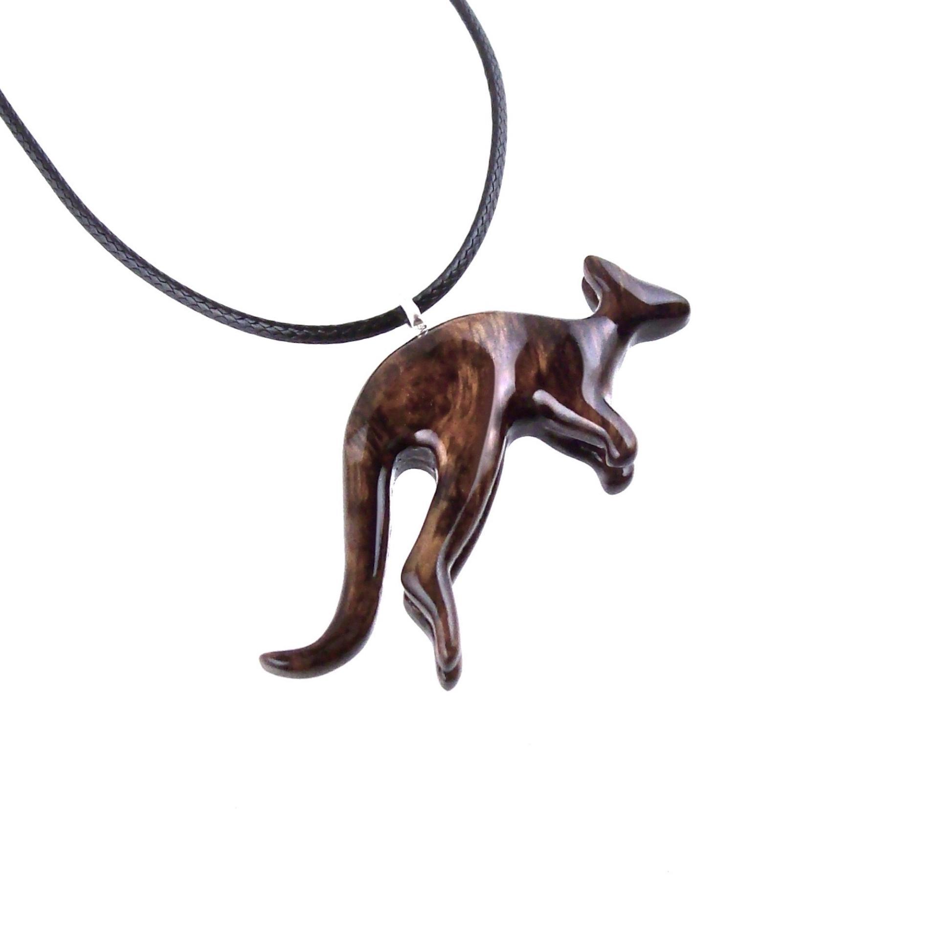 Kangaroo Necklace, Wooden Kangaroo Pendant, Hand Carved Wood Necklace, Totem Spirit Animal Jewelry, Gift for Him Her