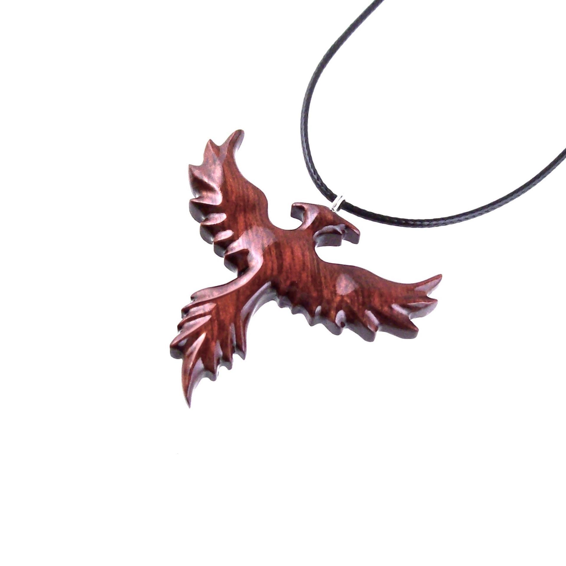 Rising Phoenix Necklace, Hand Carved Wooden Phoenix Pendant, Wood Firebird Jewelry, Inspirational Gift for Her Him