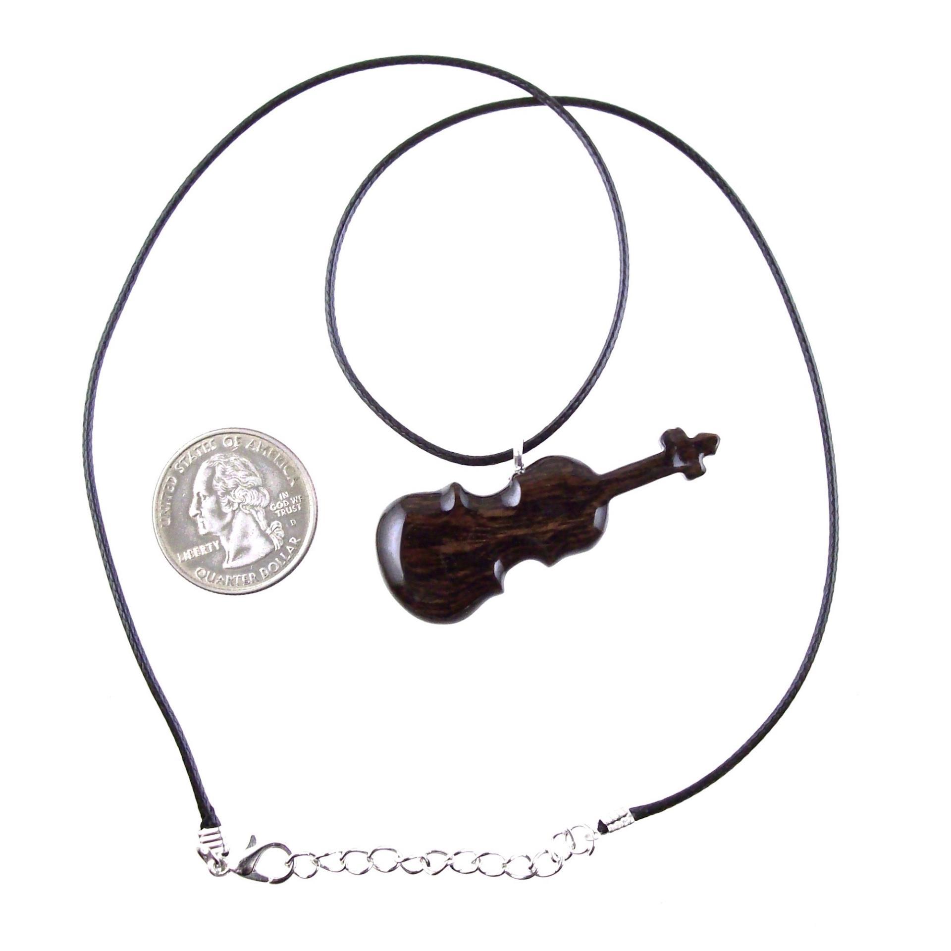 Hand Carved Wooden Violin Pendant Necklace, One of a Kind Violinist Gift for Her Him