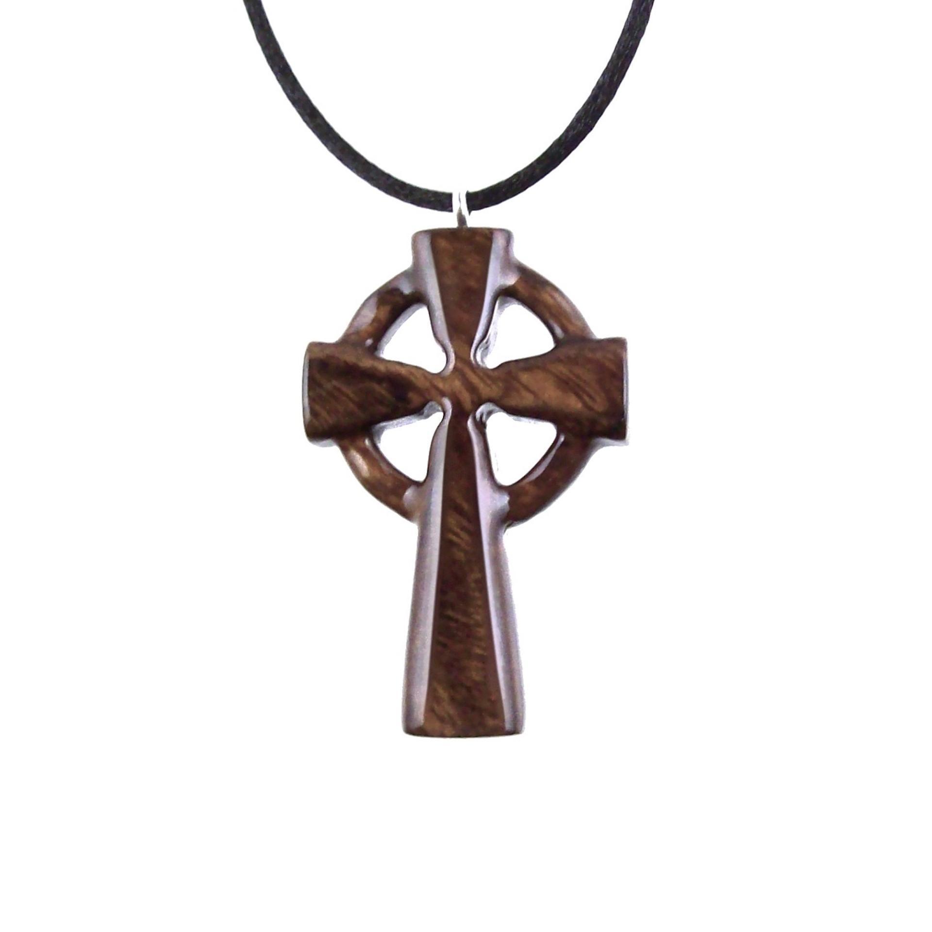 Celtic Cross Pendant, Hand Carved Wood Cross Necklace, Irish Mens Wooden Christian Jewelry, One of a Kind Gift for Him