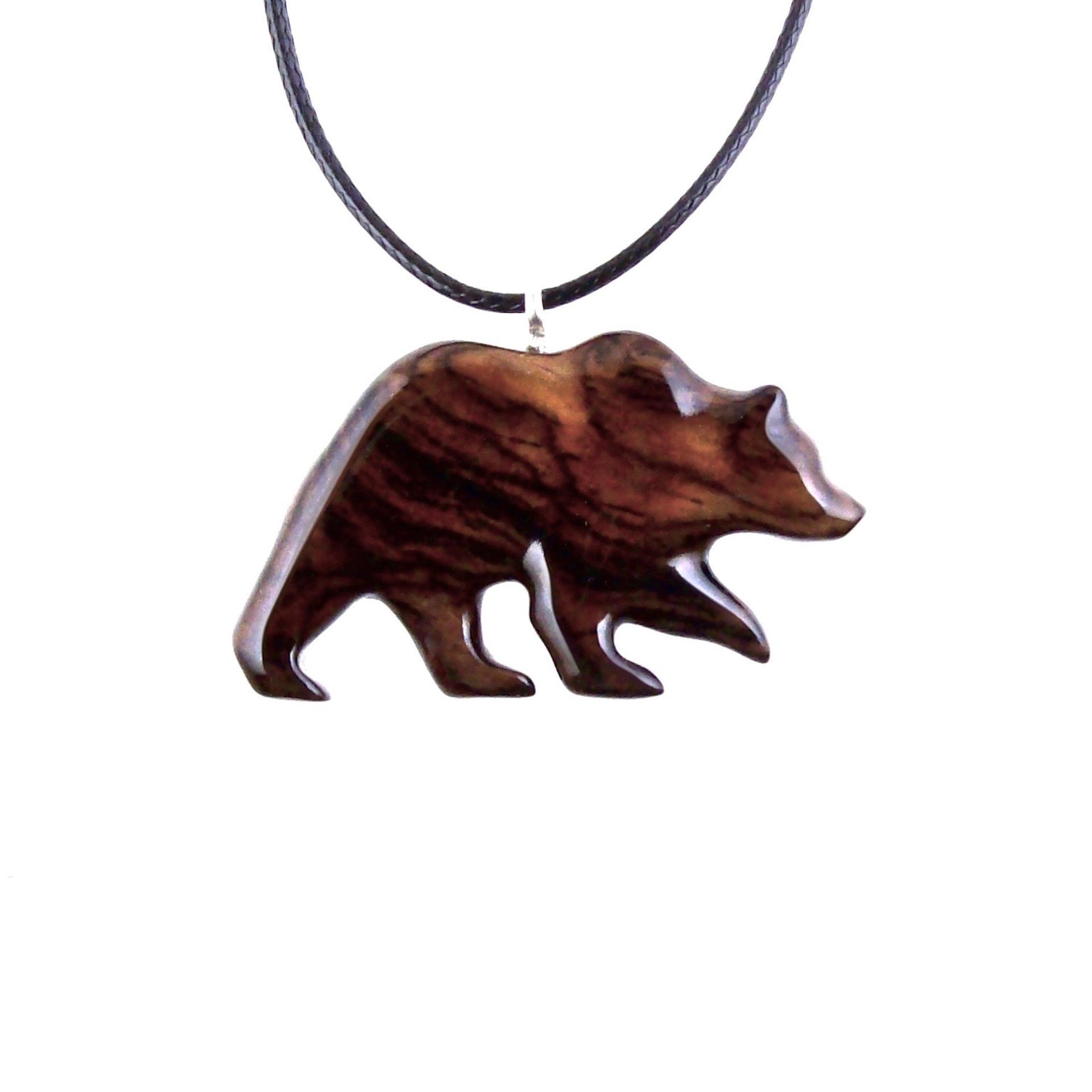 Wood Bear Necklace, Hand Carved Wooden Grizzly Bear Pendant for Men or Women, Spirit Animal Totem Jewelry Gift for Him Her