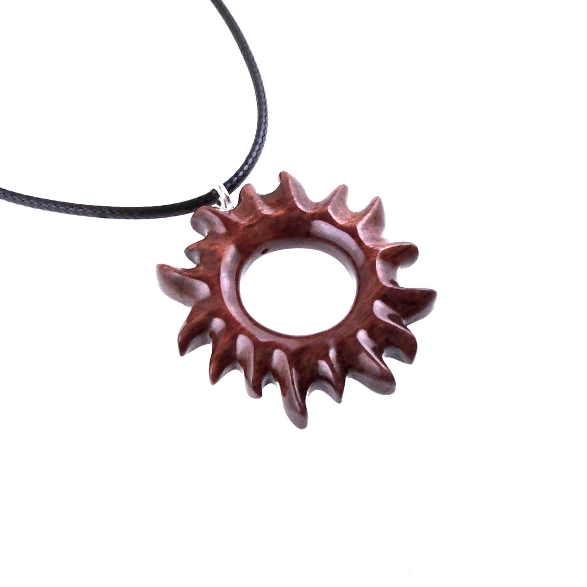 Sun Pendant, Hand Carved Sunburst Necklace, Wooden Celestial Jewelry for Men Women, Solar Eclipse Wood Jewelry