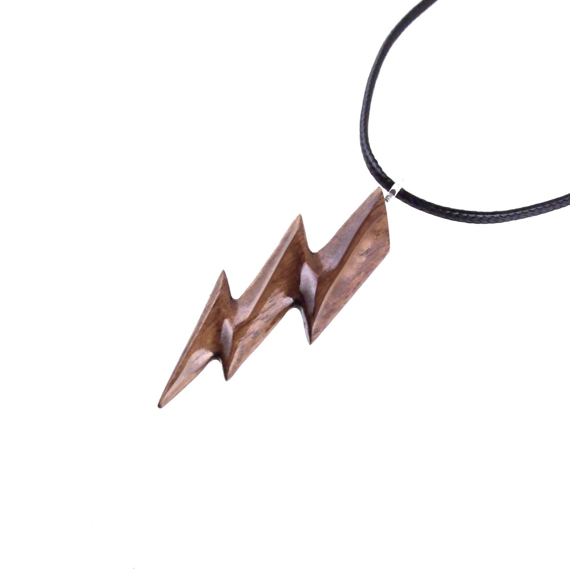 Lighting Bolt Necklace, Hand Carved Wooden Lightning Strike Pendant, Handmade Storm Wood Jewelry Gift for Her Him