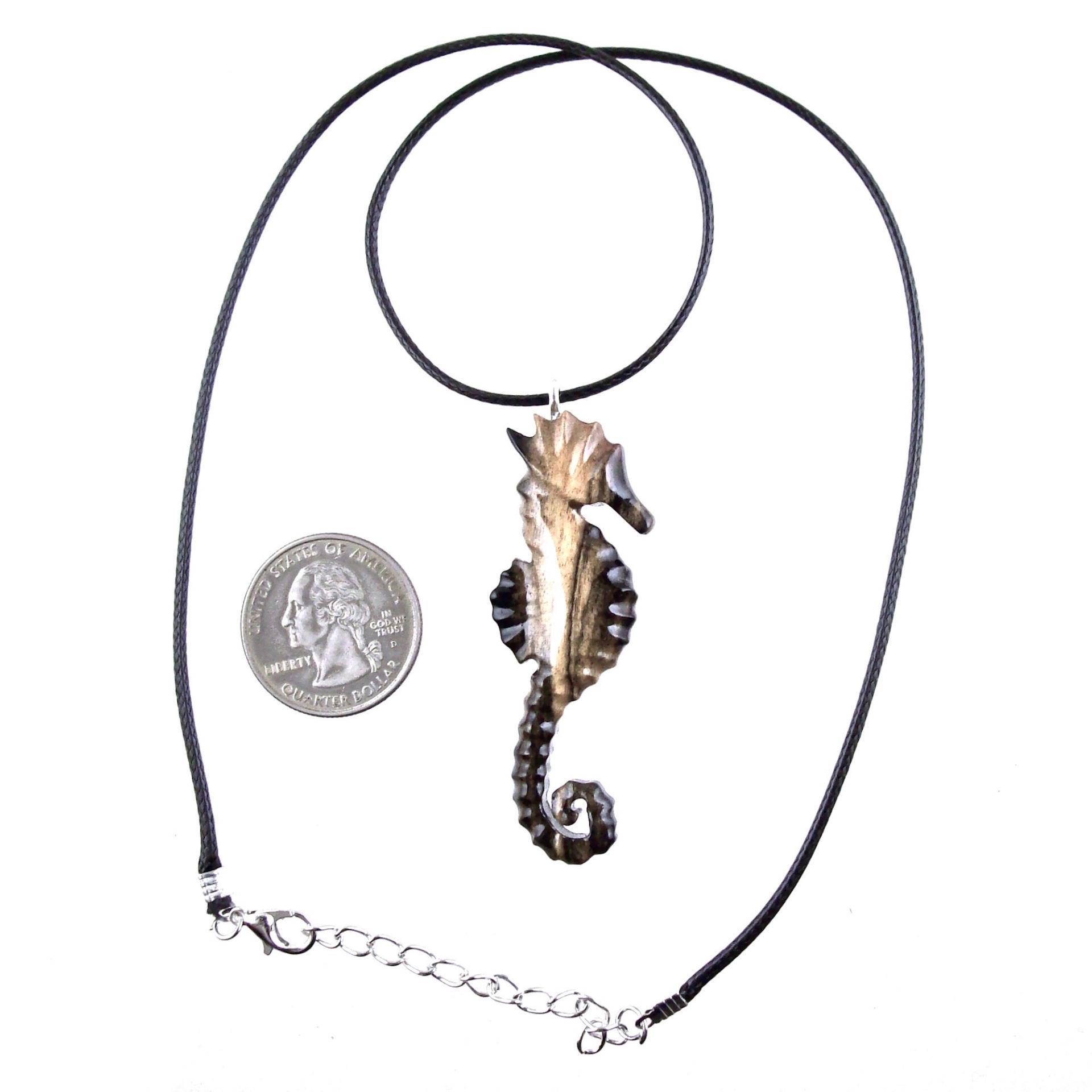 Hand Carved Wooden Seahorse Pendant Necklace for Men and Women, Sea Animal Wood Jewelry, One of a Kind Gift for Him Her