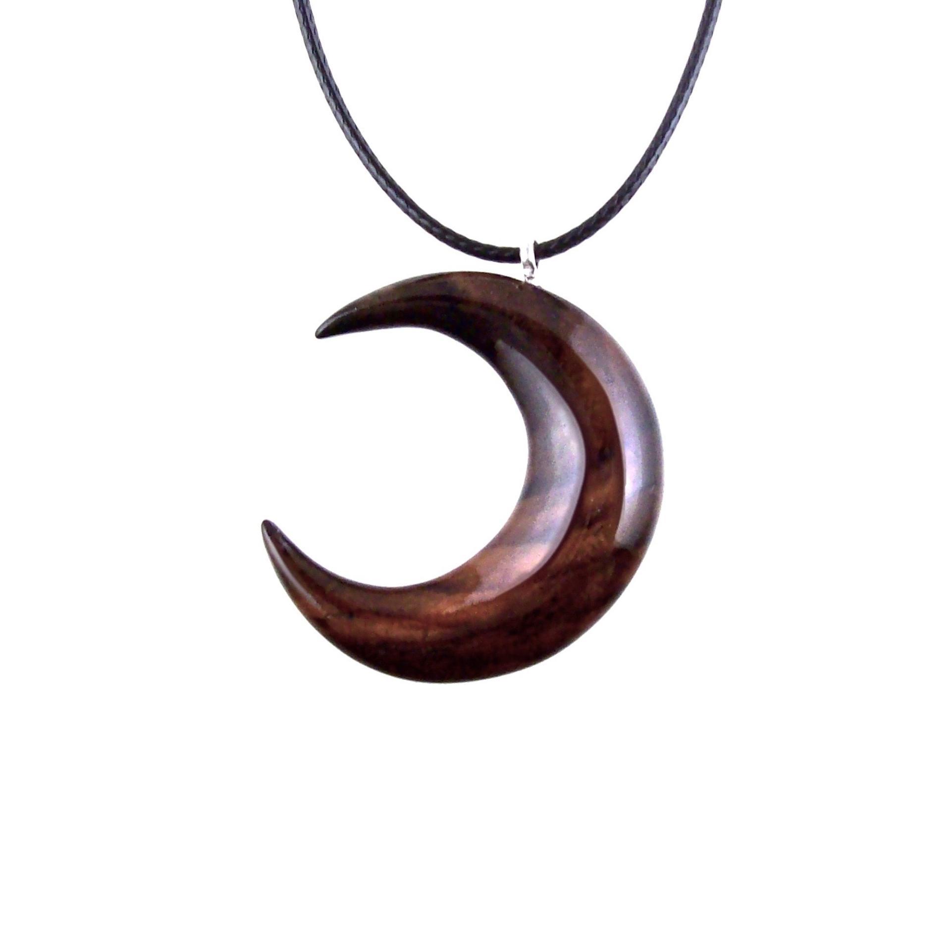 Hand Carved Wooden Crescent Moon Pendant Necklace, Handmade Celestial Wood Jewelry, One of a Kind Gift