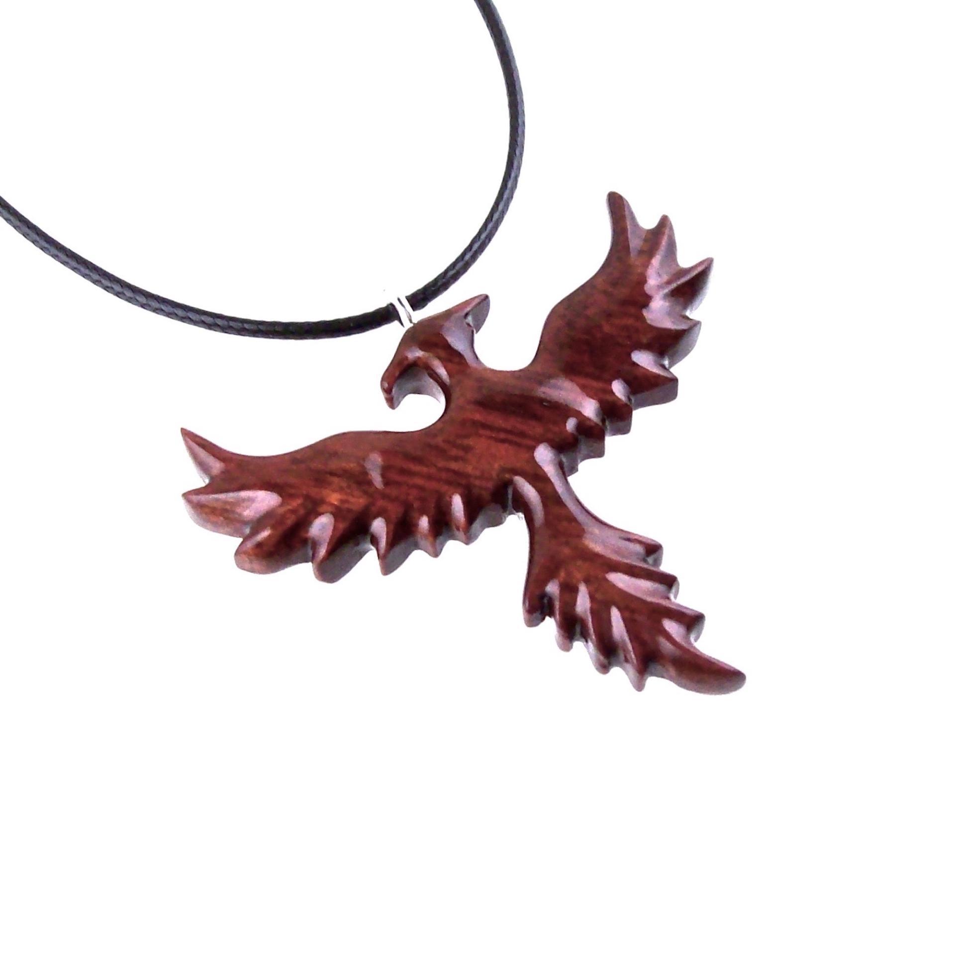 Rising Phoenix Necklace, Hand Carved Wooden Phoenix Pendant, Wood Firebird Jewelry, Inspirational Gift for Her Him