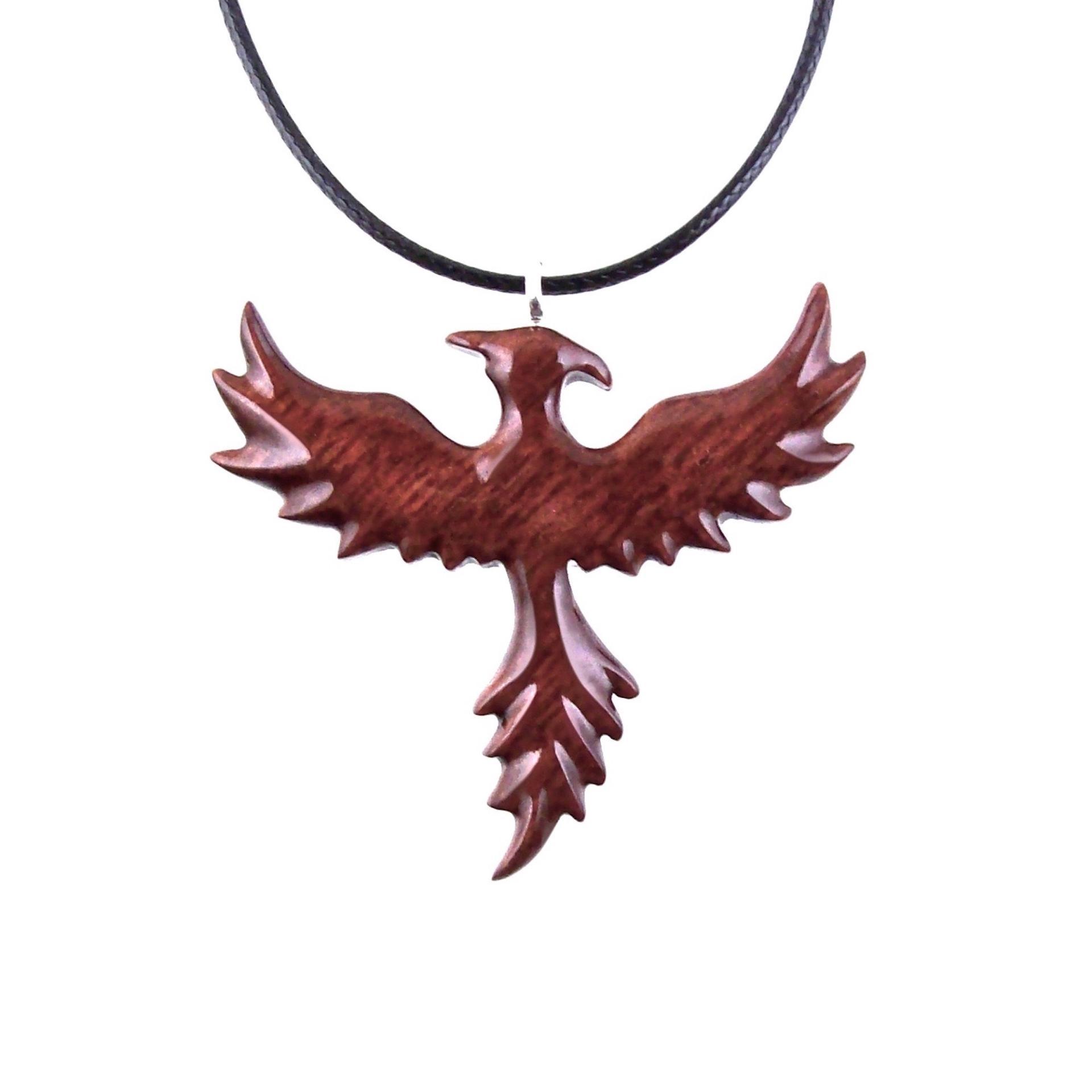 Rising Phoenix Necklace, Hand Carved Wooden Phoenix Pendant, Wood Firebird Jewelry, Inspirational Gift for Her Him