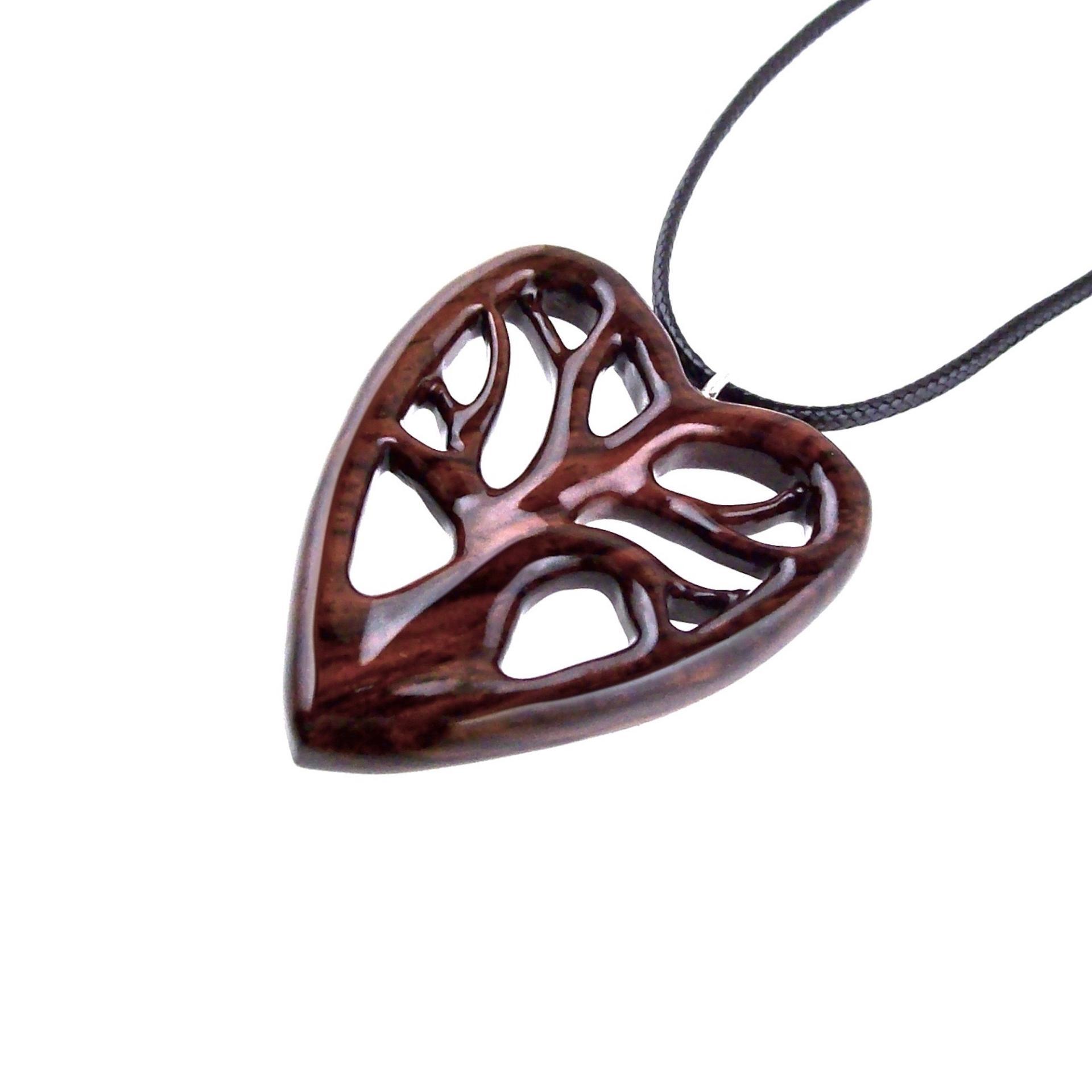 Hand Carved Wooden Heart Necklace - Tree of Life Pendant, Wedding 5th Anniversary Gift for Her, One-of-a-Kind Wood Jewelry