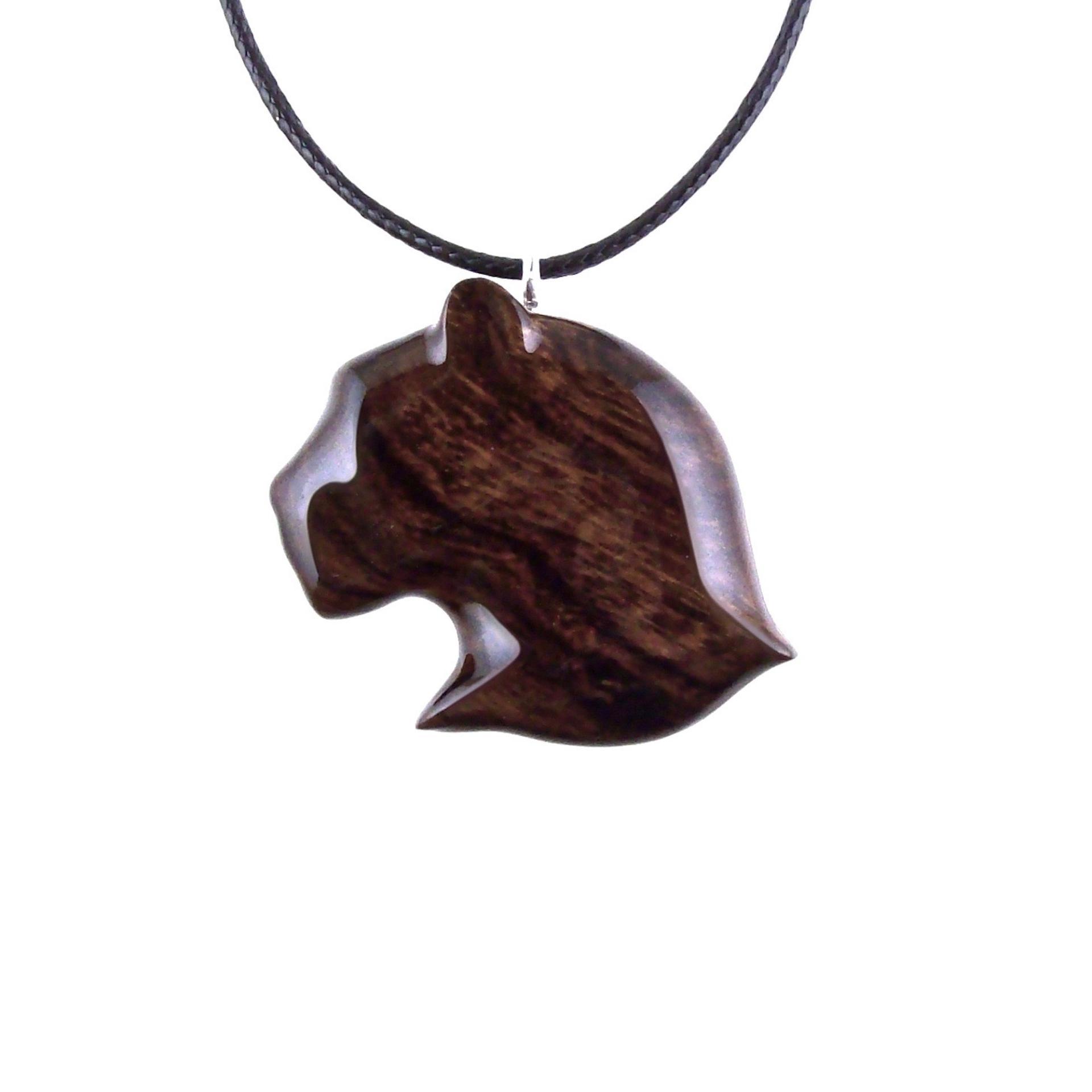 Jaguar Head Pendant, Hand Carved Panther Necklace, Wooden Cougar Necklace, Spirit Animal Totem Wood Jewelry