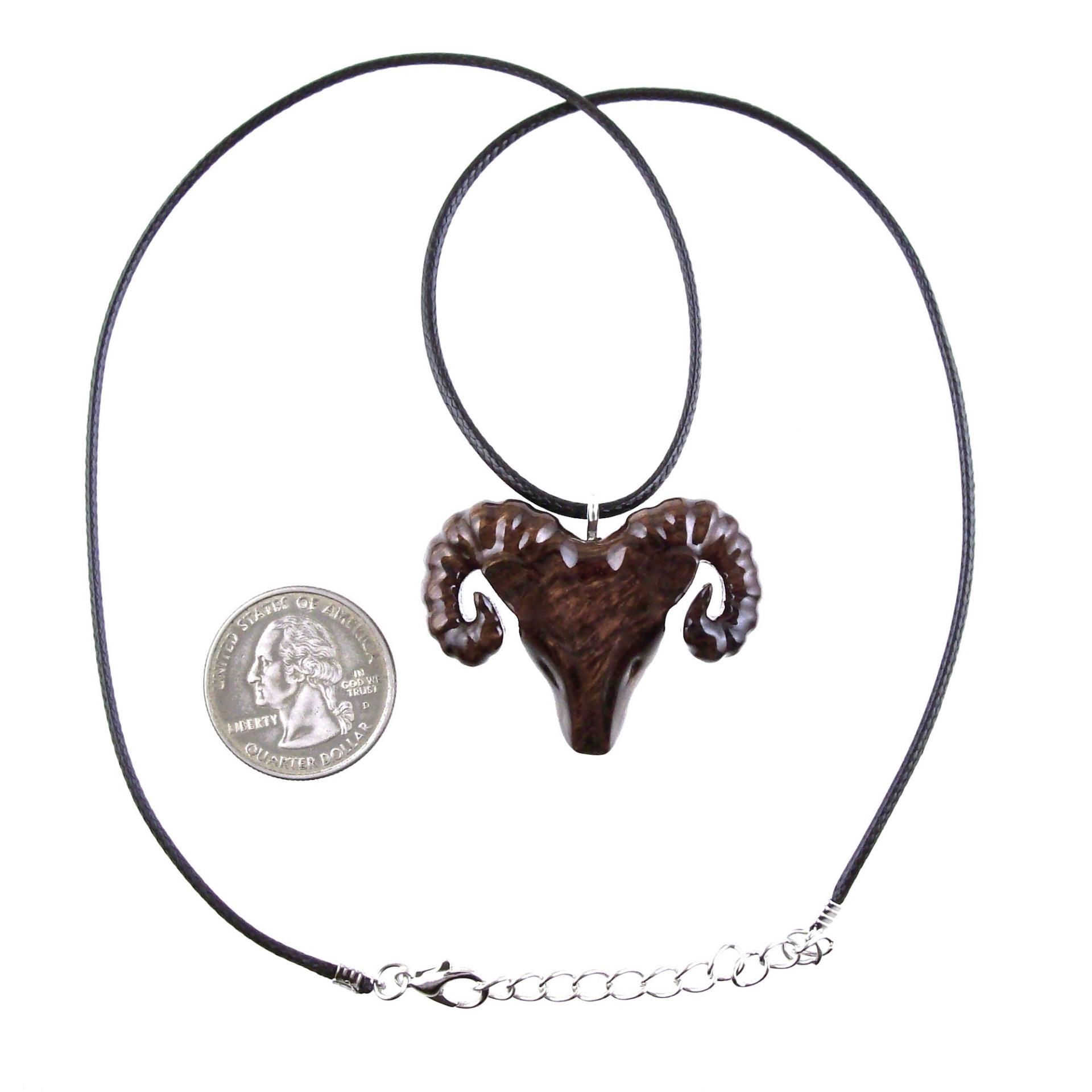 Hand Carved Wooden Ram Pendant Necklace, Handmade Animal Aries Wood Jewelry, One-of-a-kind Gift for Him