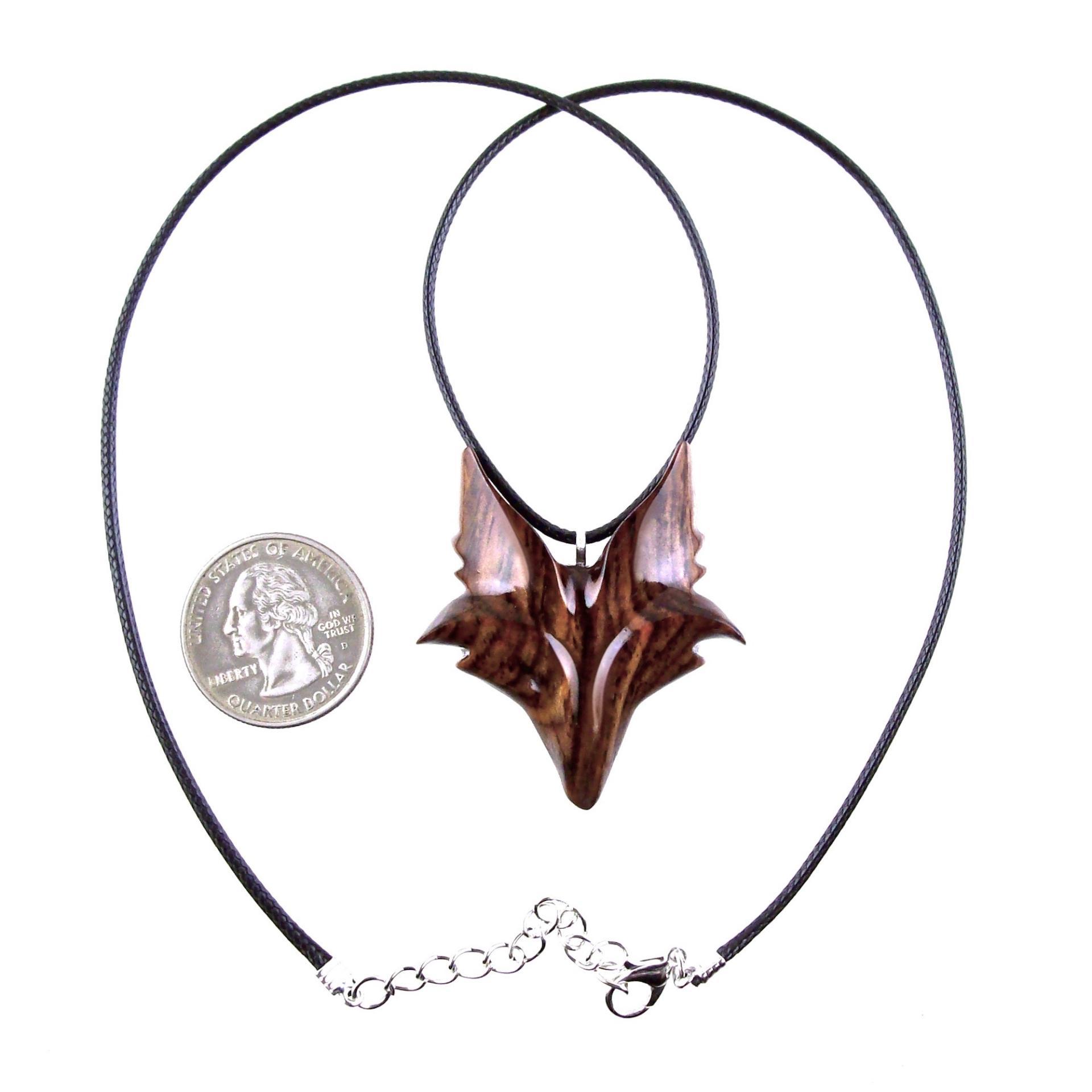 Hand Carved Wooden Fox Pendant, Celtic Fox Necklace for Men or Women, Totem Spirit Animal, Woodland Jewelry Gift for Her or Him