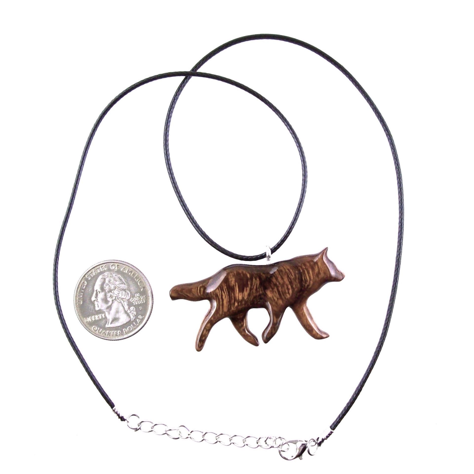Hand Carved Wooden Wolf Necklace Pendant, Wood Animal TotemJewelry, One-of-a-Kind Handmade Gift