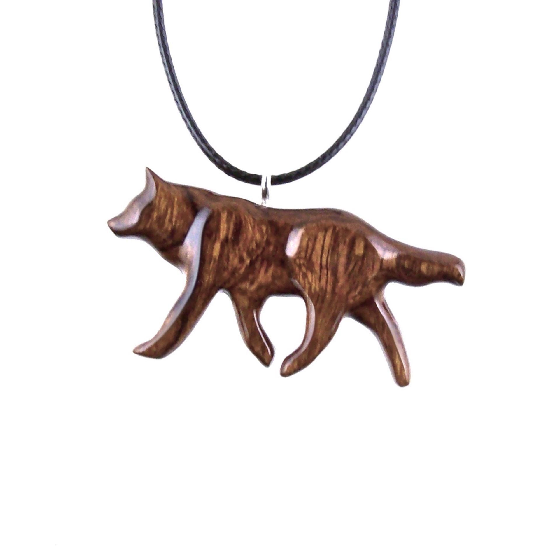Hand Carved Wooden Wolf Necklace Pendant, Wood Animal TotemJewelry, One-of-a-Kind Handmade Gift