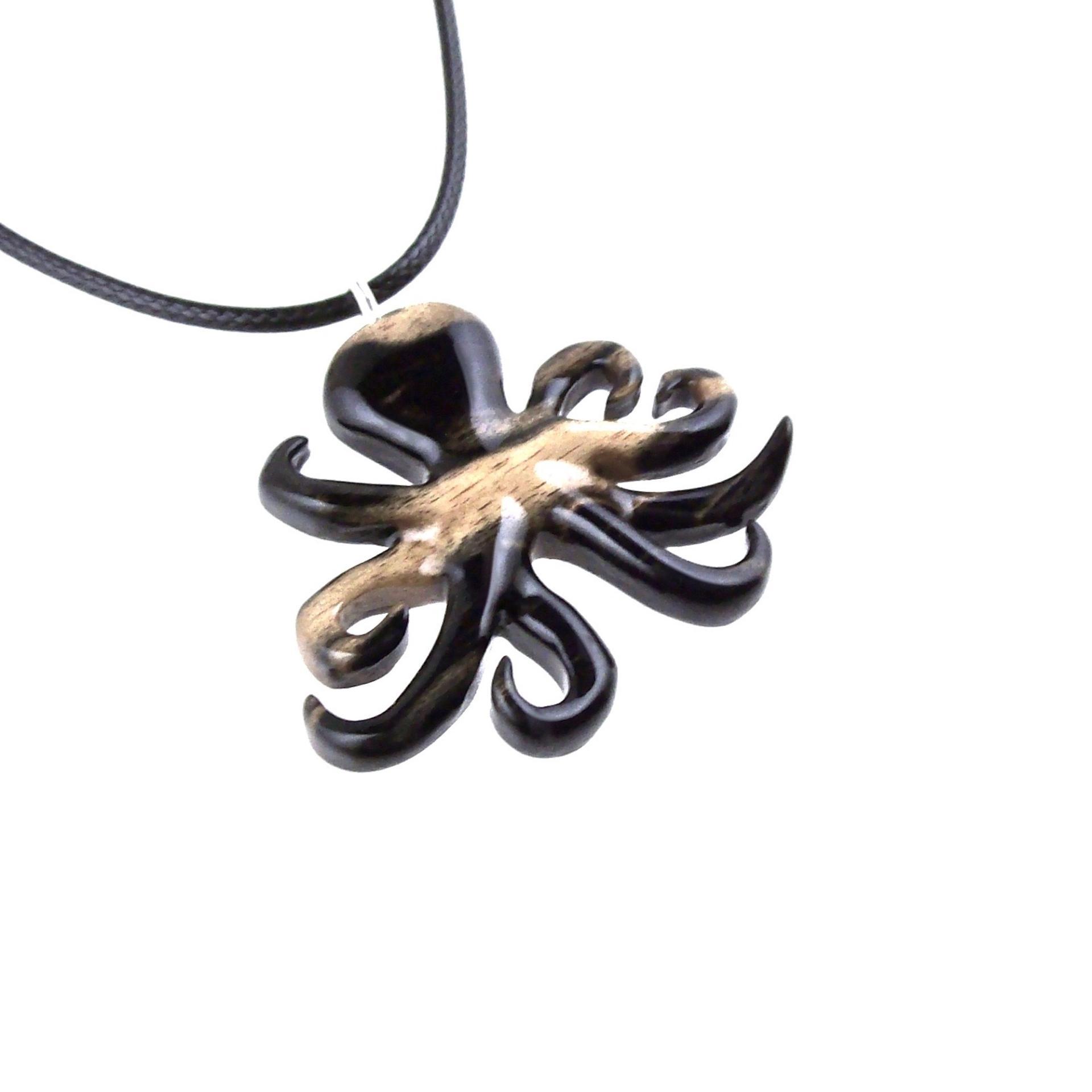 Wooden Octopus Pendant, Octopus Necklace, Hand Carved Wood Squid Necklace, Kraken Pendant, Nautical Jewelry