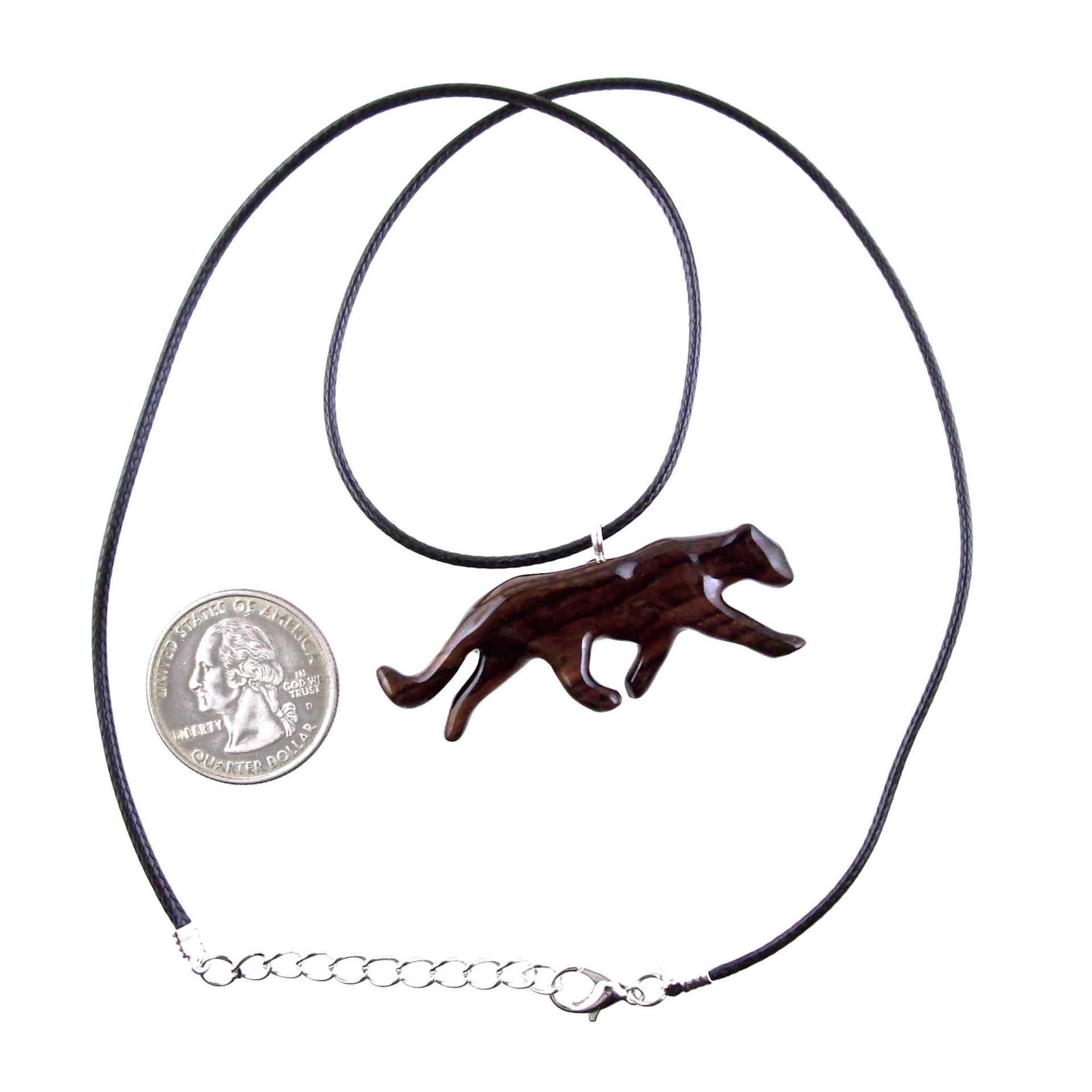 Hand Carved Puma Pendant, Wooden Panther Necklace, Panther, Cougar, Mountain Lion, Animal Jewelry for Men or Women, Gift for Him Her