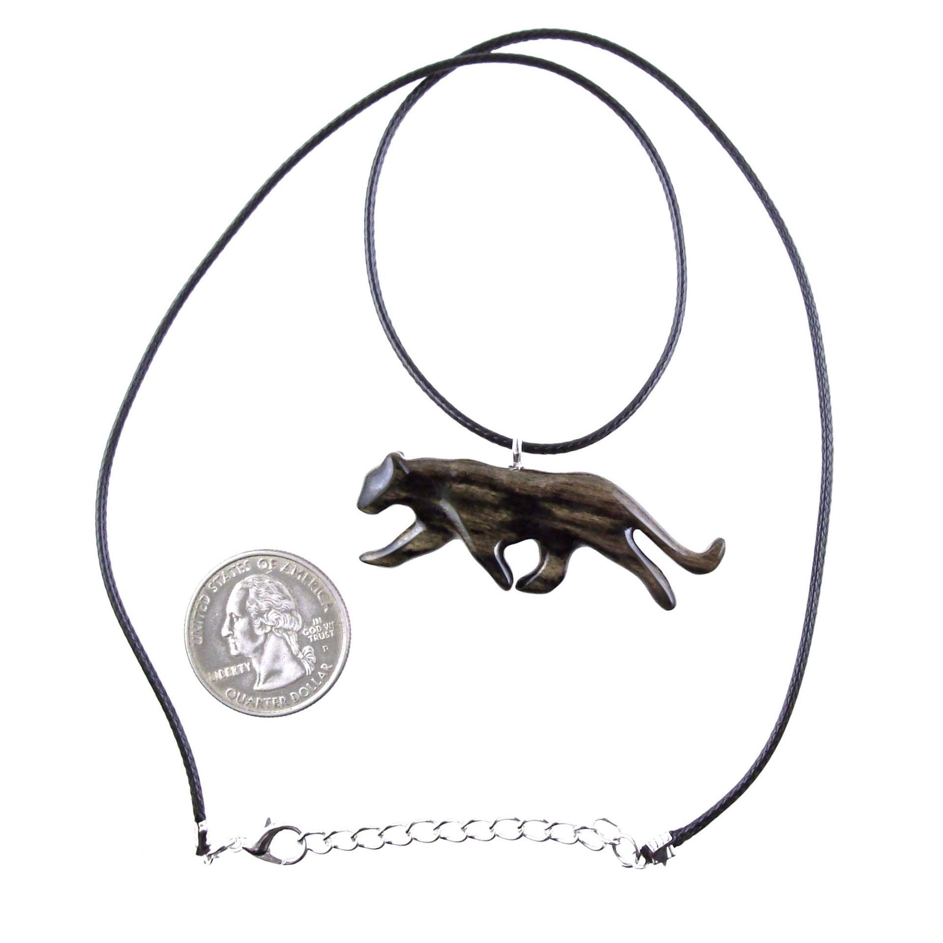 Panther Necklace, Hand Carved Wooden Panther Pendant, Jaguar Necklace, Totem Spirit Animal Wood Jewelry