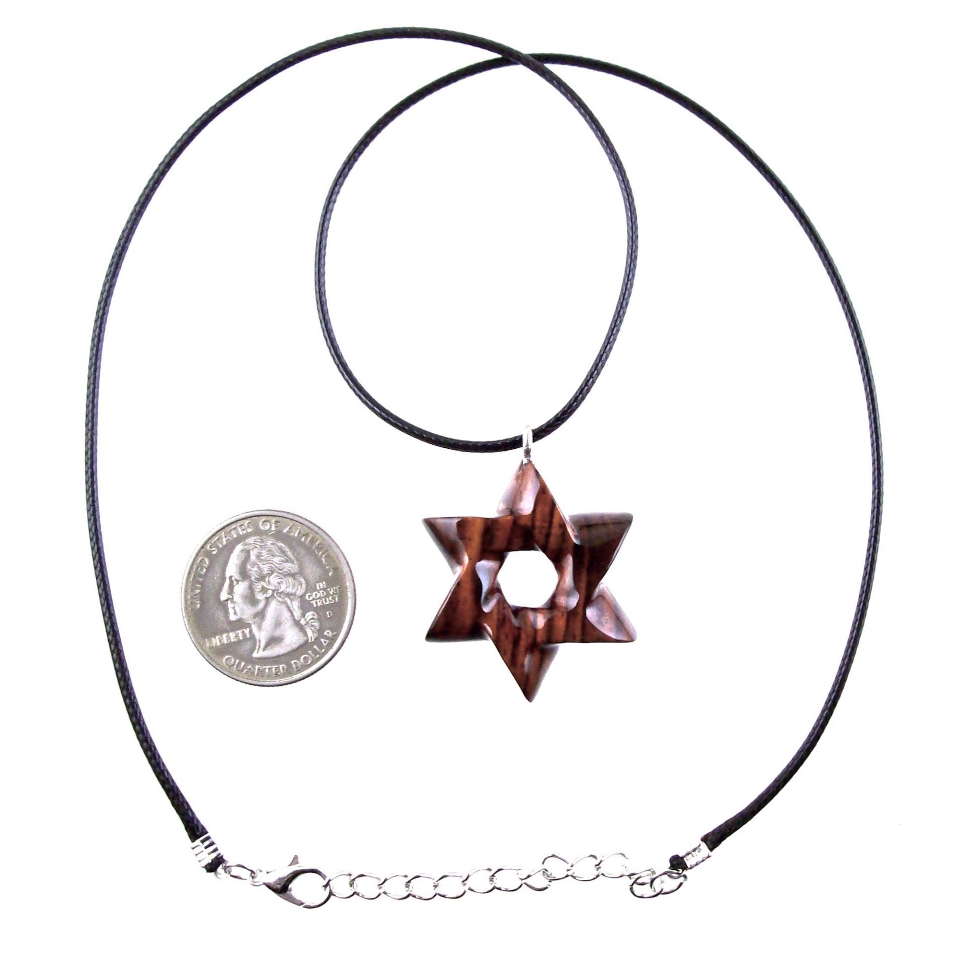 Star of David Pendant, Hand Carved Wooden Jewish Star Necklace for Men or Women, Wood Jewelry