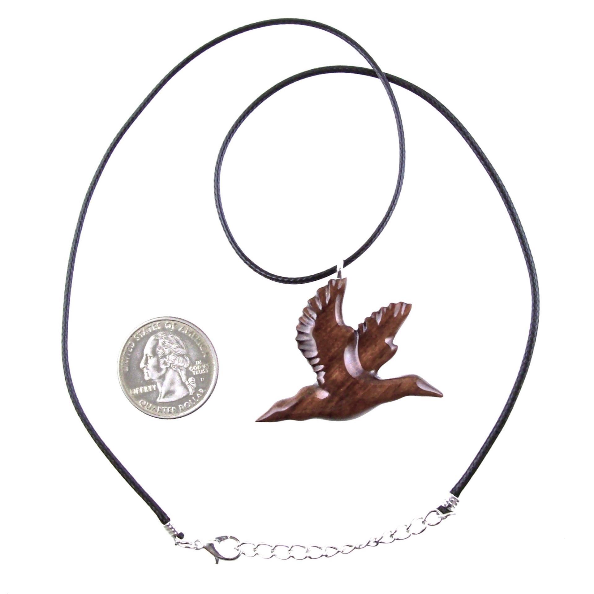 Hand Carved Duck Pendant, Wooden Mallard Necklace, Wood Bird Jewelry, One of a Kind Gift for Men