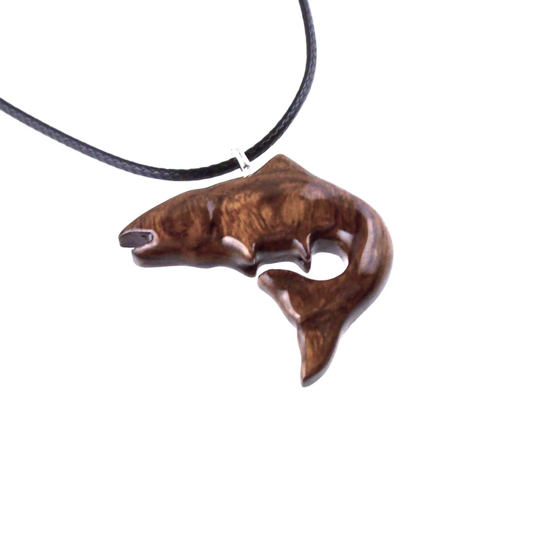 Salmon Necklace, Hand Carved Wooden Fish Pendant, Trout Necklace, Mens Wood Pendant, Fishermen Jewelry, Gift for Him
