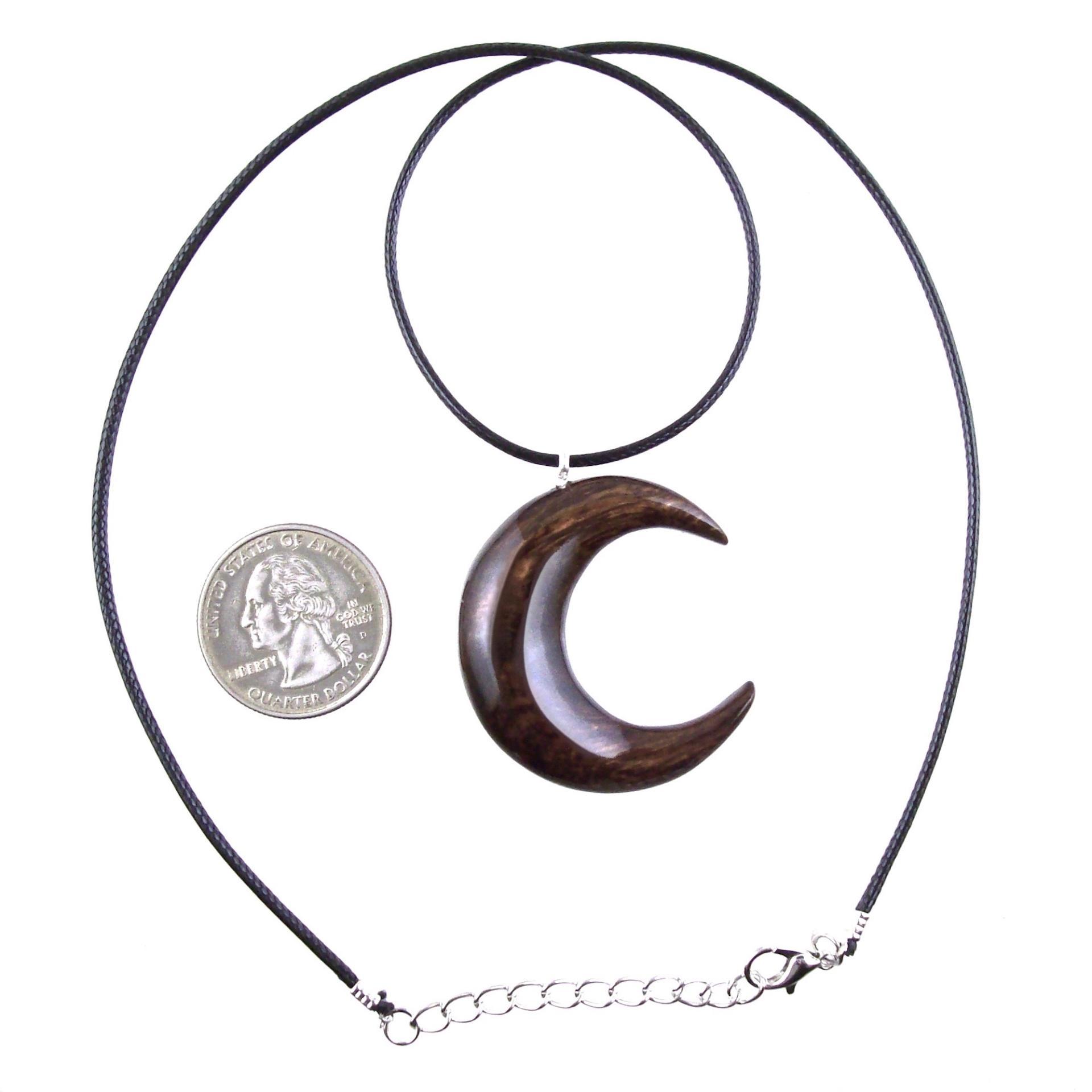 Crescent Moon Necklace, Hand Carved Wooden Moon Pendant, Wood Celestial Necklace, One of a Kind Lunar Jewelry