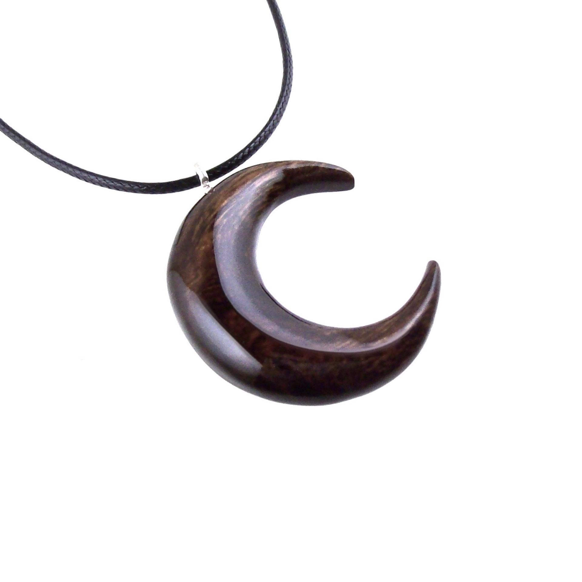 Crescent Moon Necklace, Hand Carved Wooden Moon Pendant, Wood Celestial Necklace, One of a Kind Lunar Jewelry