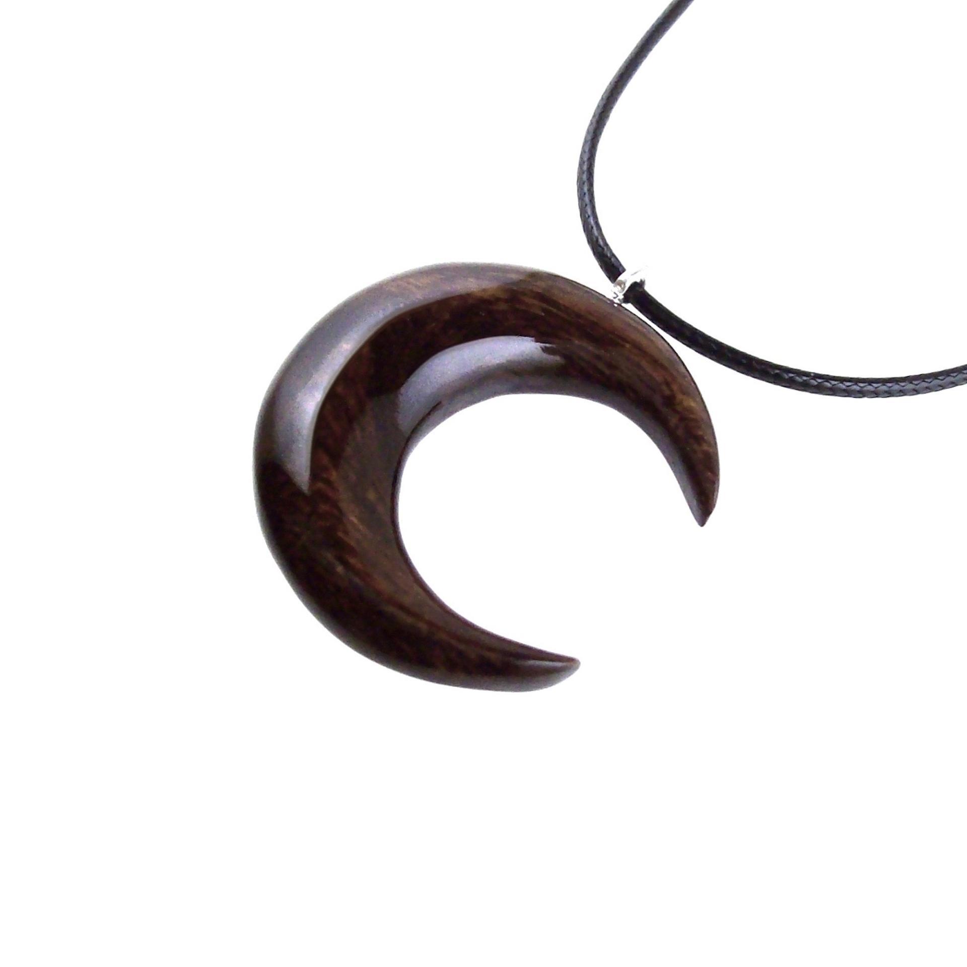 Crescent Moon Necklace, Hand Carved Wooden Moon Pendant, Wood Celestial Necklace, One of a Kind Lunar Jewelry