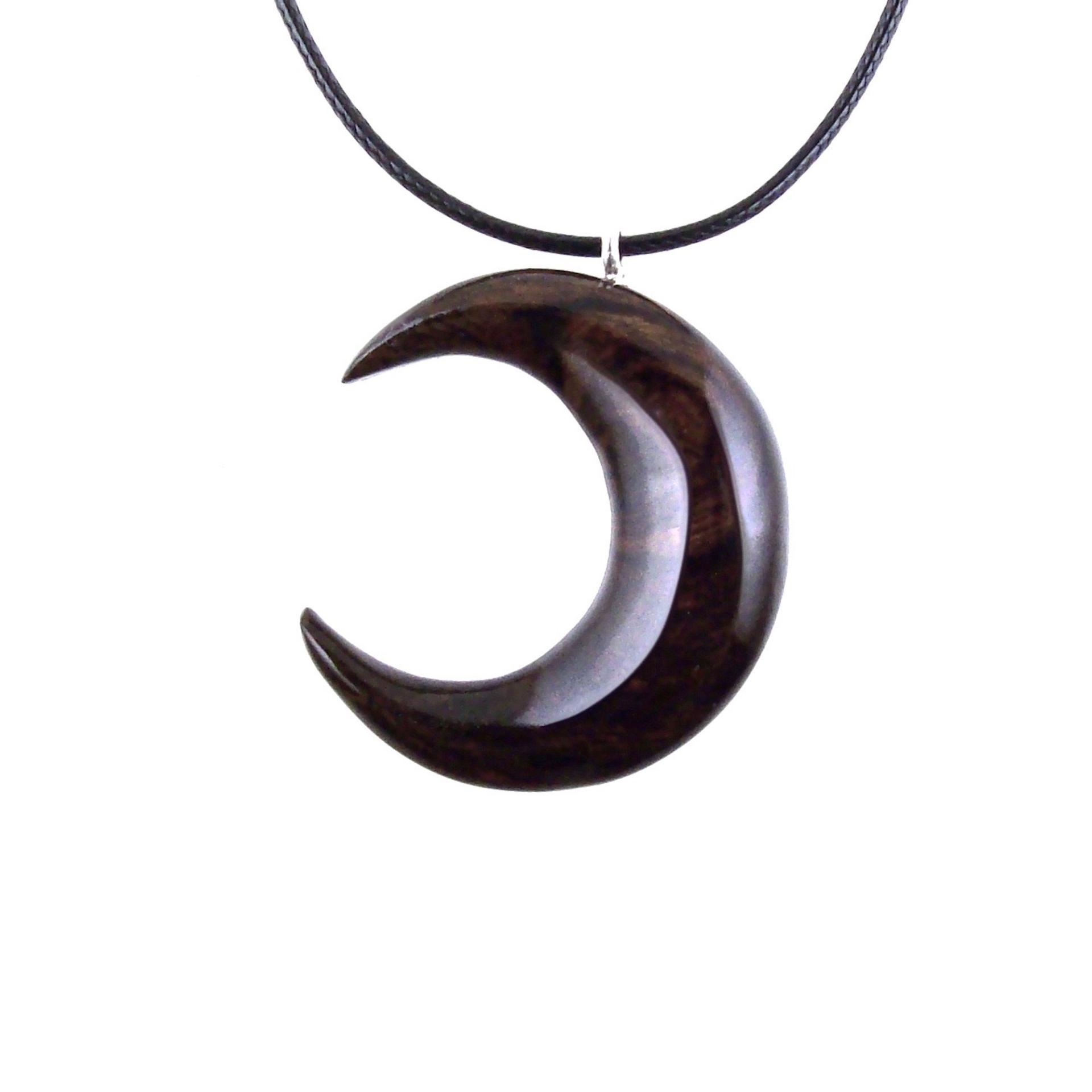 Crescent Moon Necklace, Hand Carved Wooden Moon Pendant, Wood Celestial Necklace, One of a Kind Lunar Jewelry