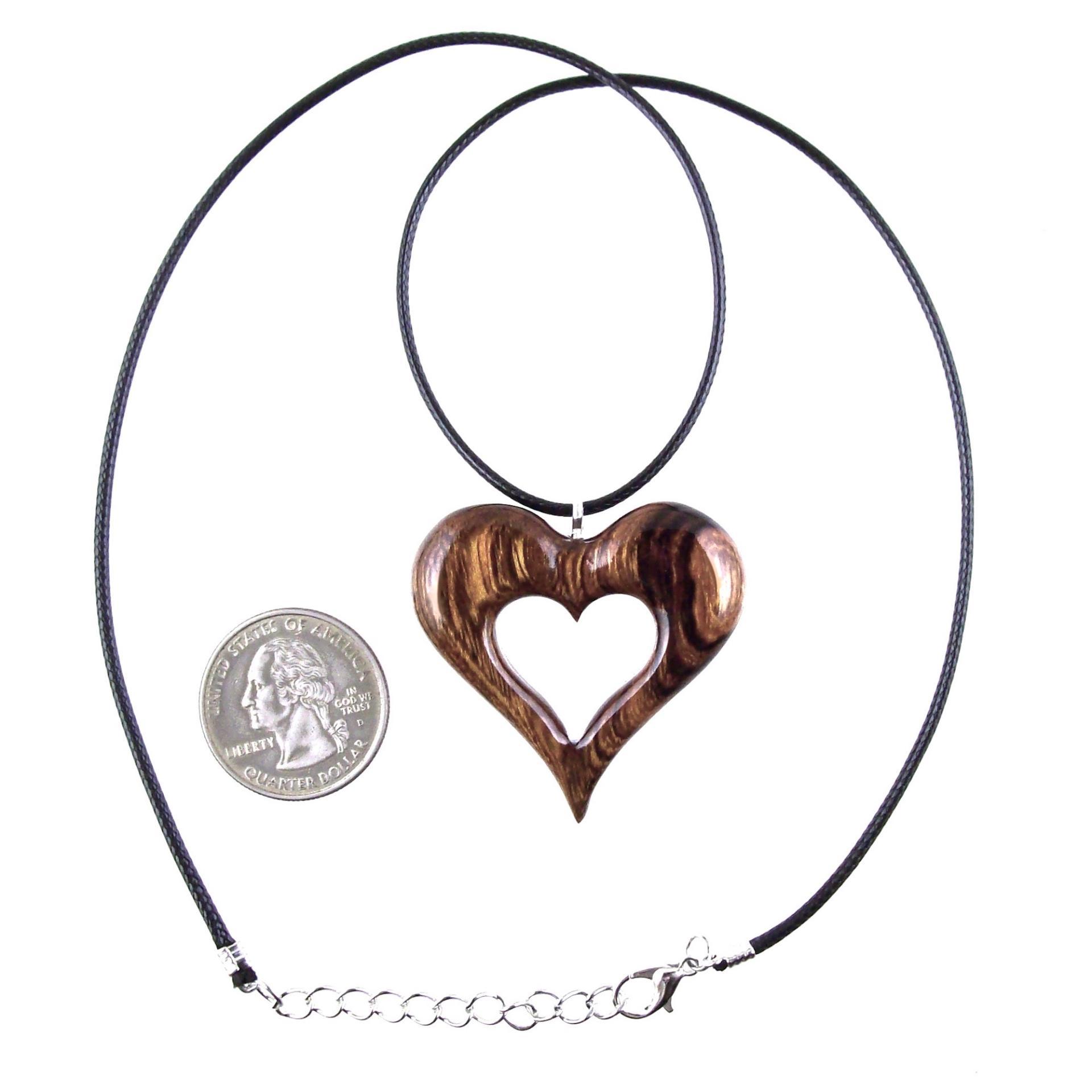 Wood Heart Necklace, Hand Carved Wooden Heart Pendant, 5th Anniversary Gift for Her, One of a Kind Wood Jewelry