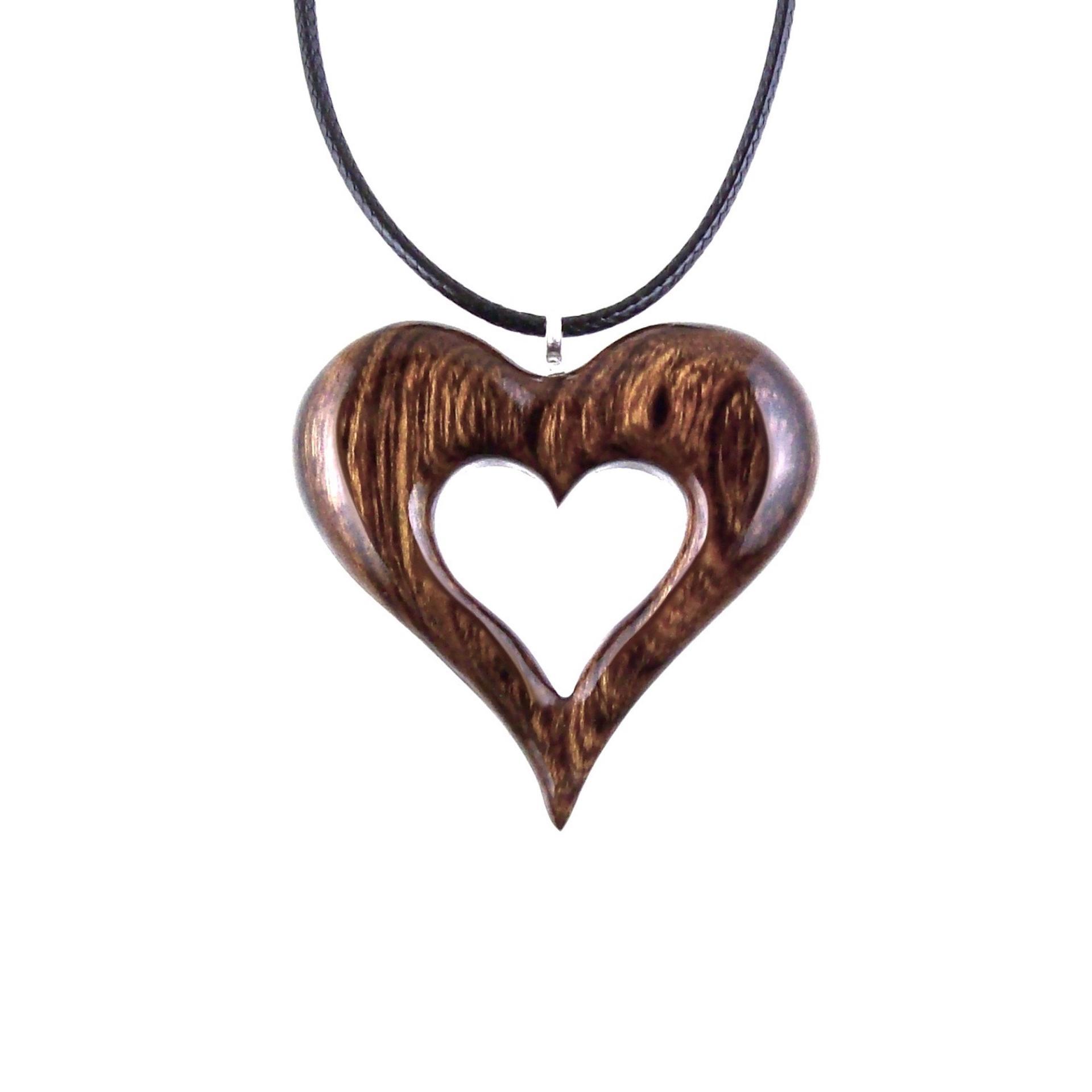 Wood Heart Necklace, Hand Carved Wooden Heart Pendant, 5th Anniversary Gift for Her, One of a Kind Wood Jewelry
