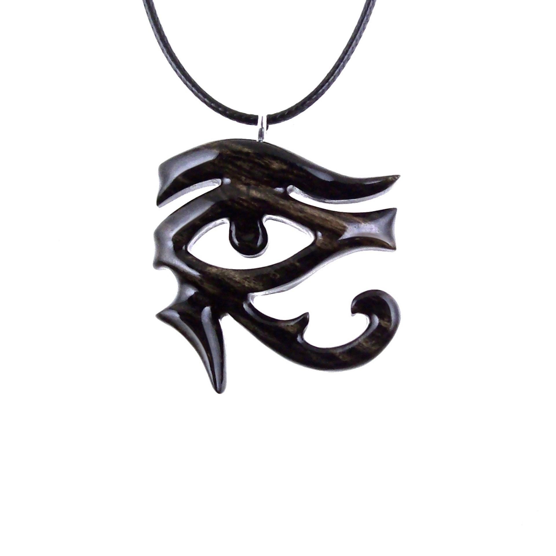 Eye of Horus Necklace, Hand Carved Wooden Eye of Horus Pendant, Eye of Ra Egyptian Amulet for Men or Women